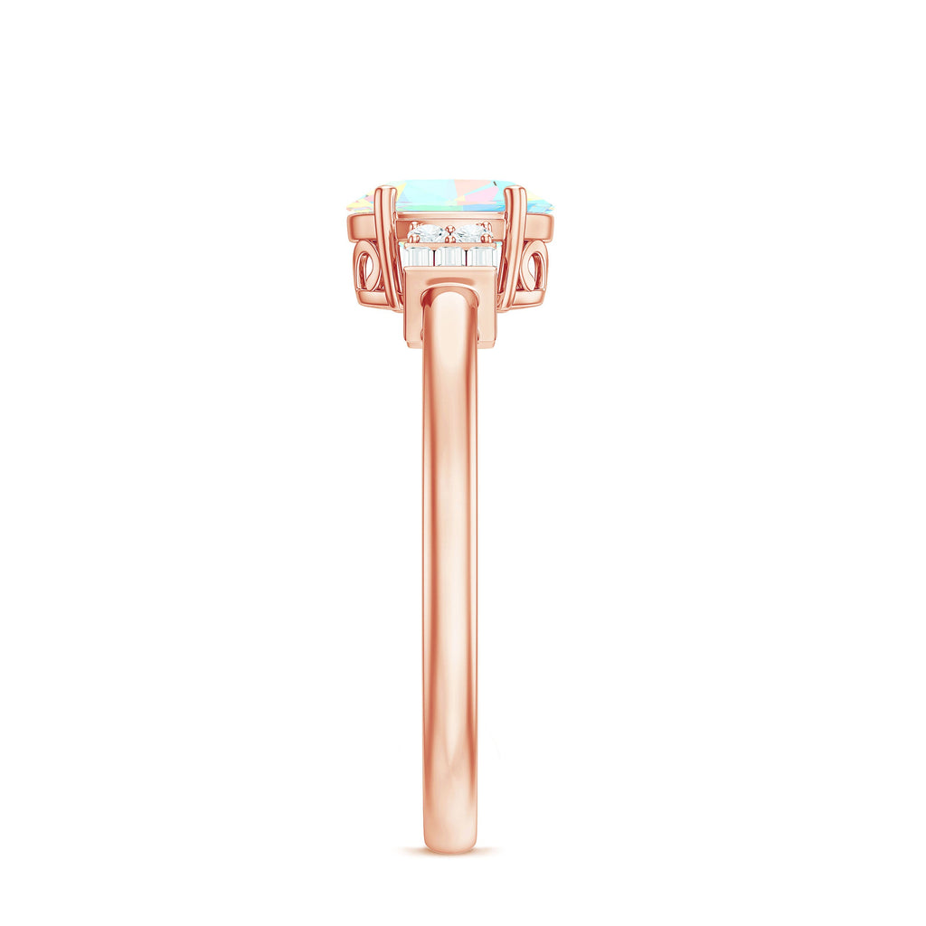 Certified Real 5X7mm Opalescent Oval Engagement Ring with Diamond