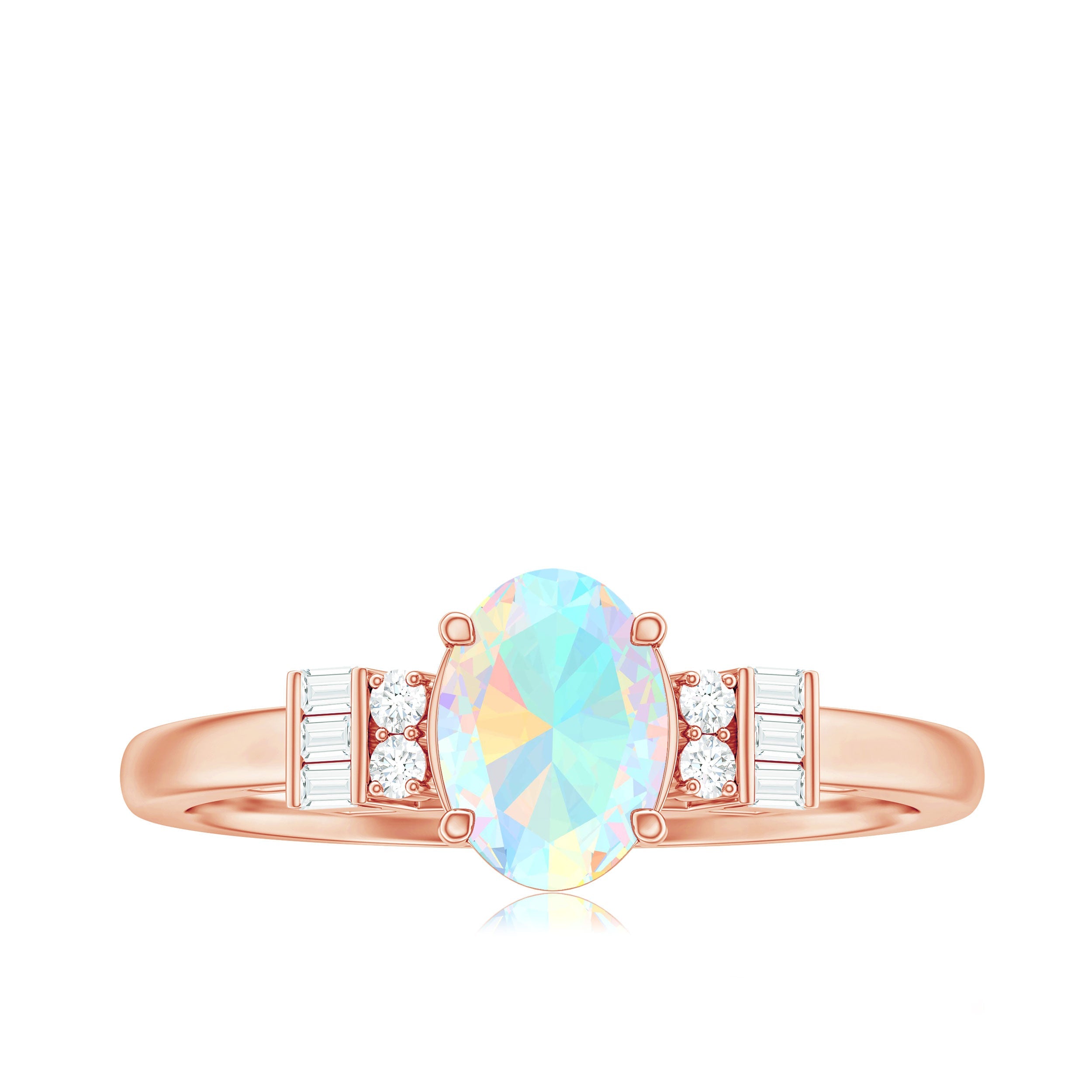 Certified Real 5X7mm Opalescent Oval Engagement Ring with Diamond
