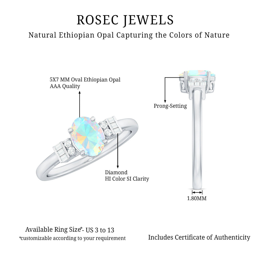 Certified Real 5X7mm Opalescent Oval Engagement Ring with Diamond