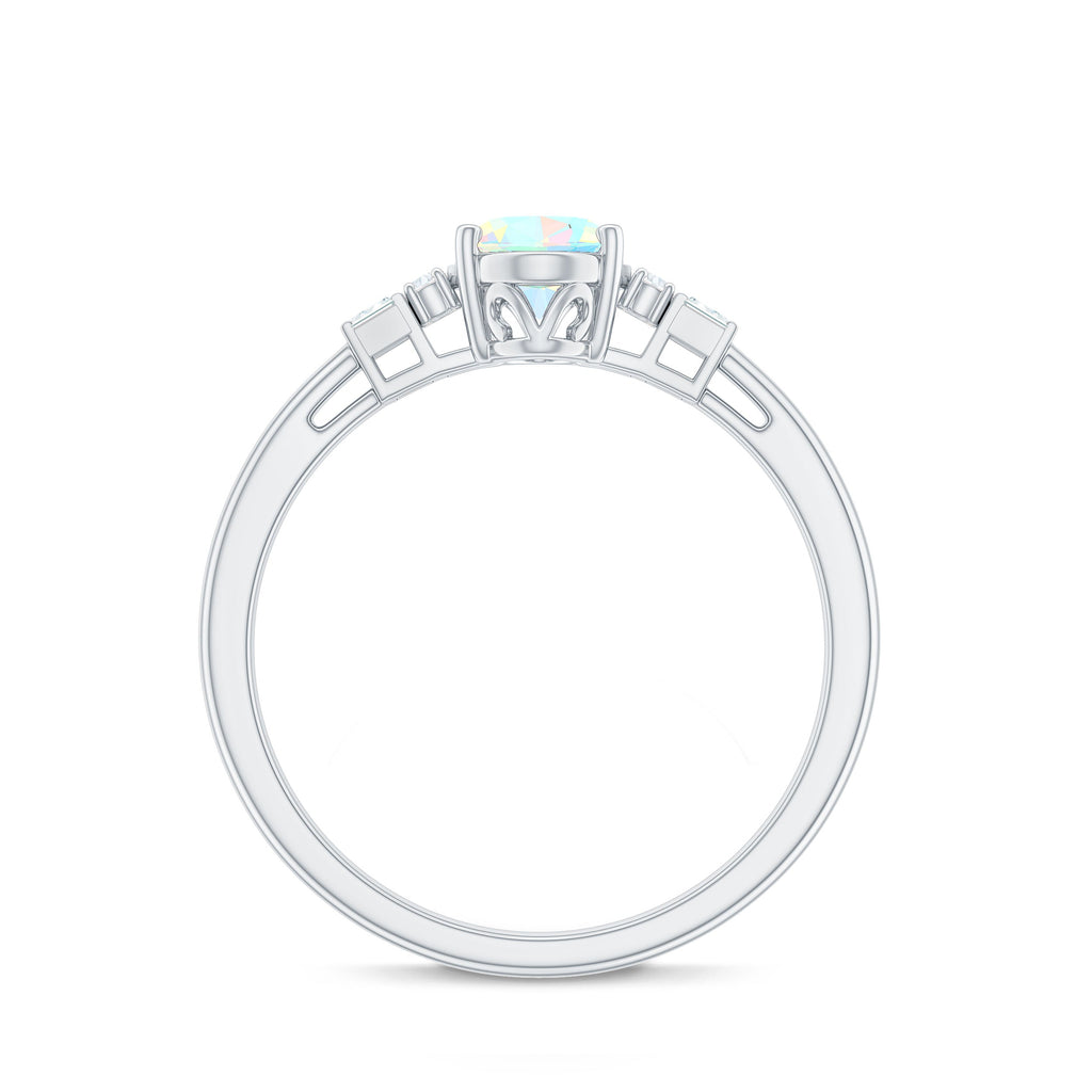 Certified Real 5X7mm Opalescent Oval Engagement Ring with Diamond