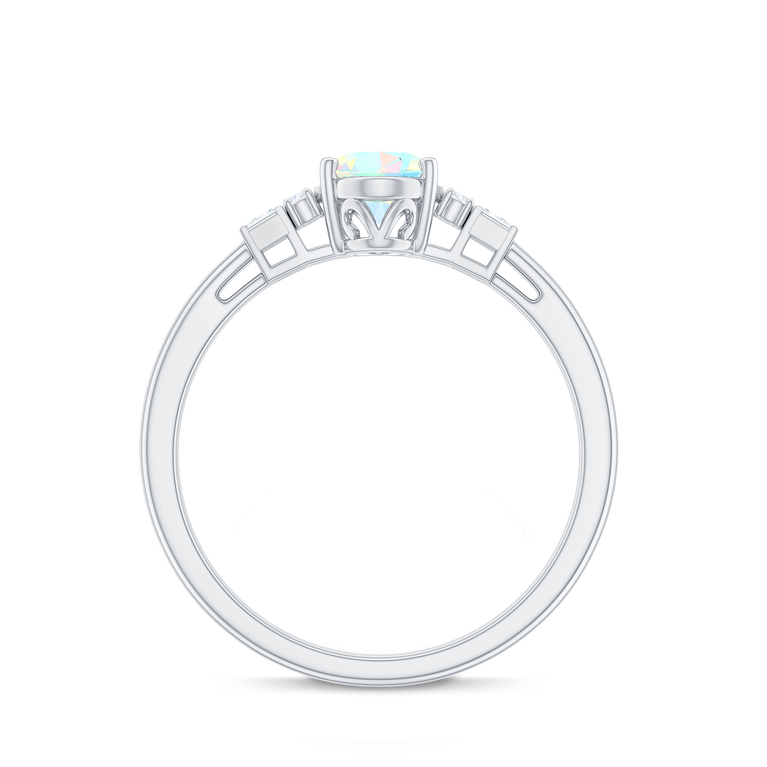 Certified Real 5X7mm Opalescent Oval Engagement Ring with Diamond
