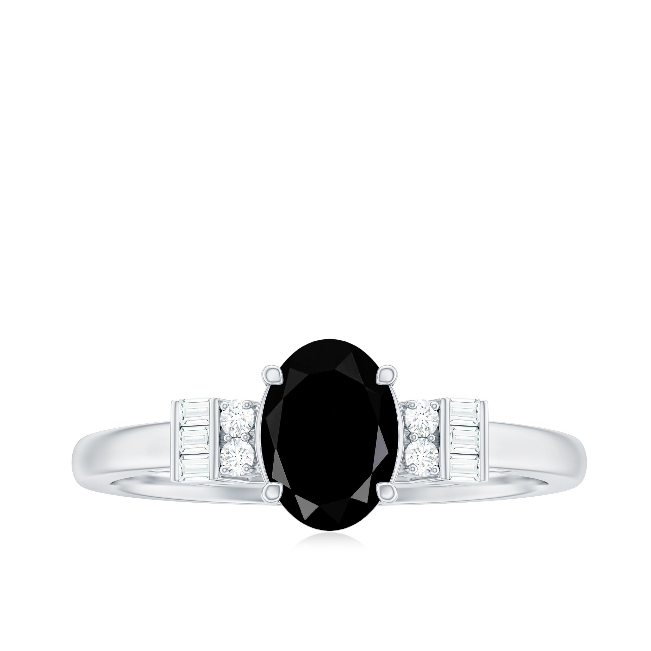 6X8mm Oval Cut Black Onyx Solitaire Engagement Ring with Diamond