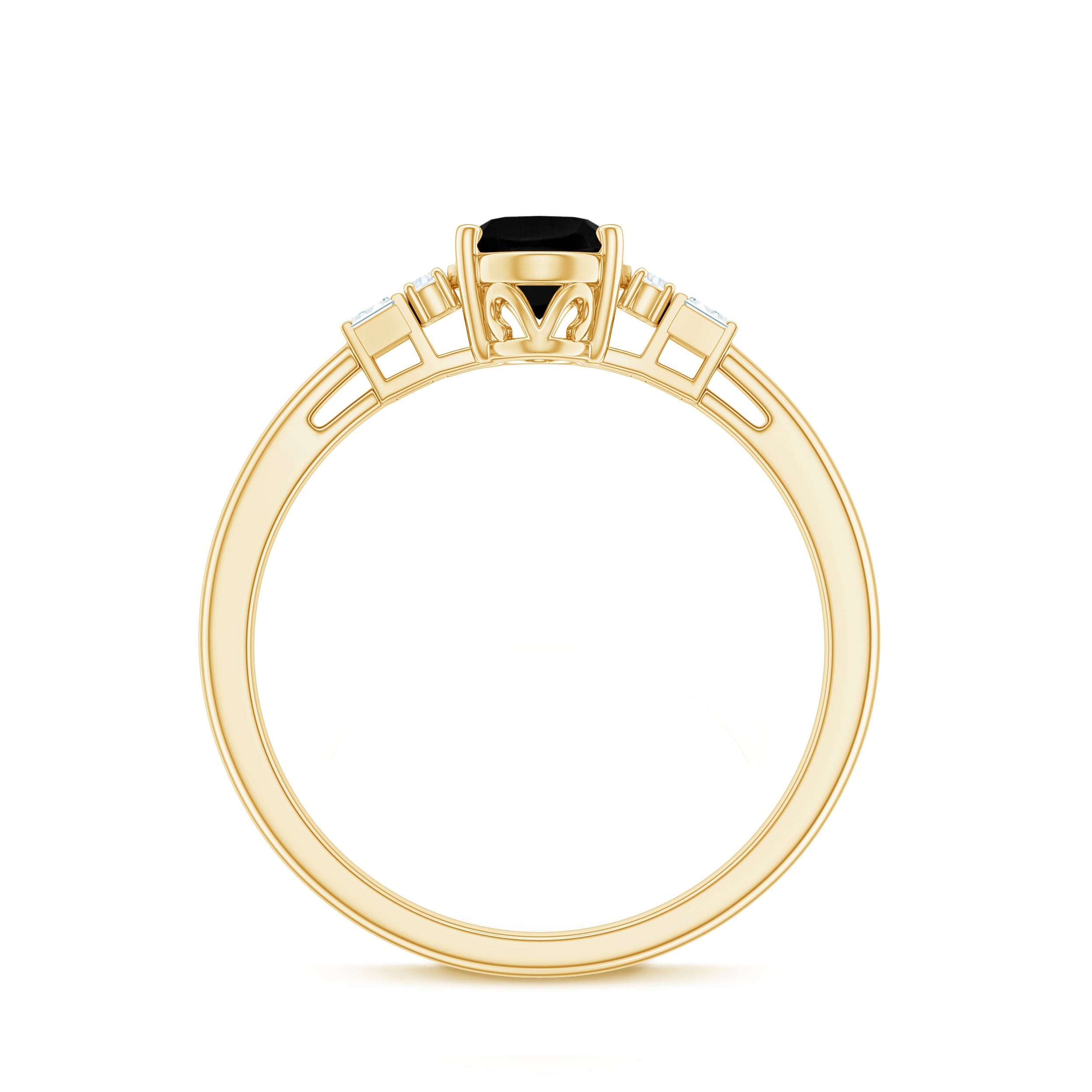6X8mm Oval Cut Black Onyx Solitaire Engagement Ring with Diamond