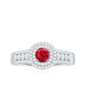 Antique Style Lab Ruby and Moissanite Double Halo Engagement Ring