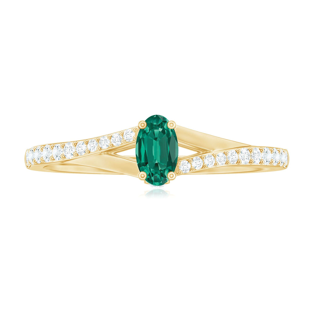 Oval Lab Grown Emerald Promise Ring with Diamond Split Shank
