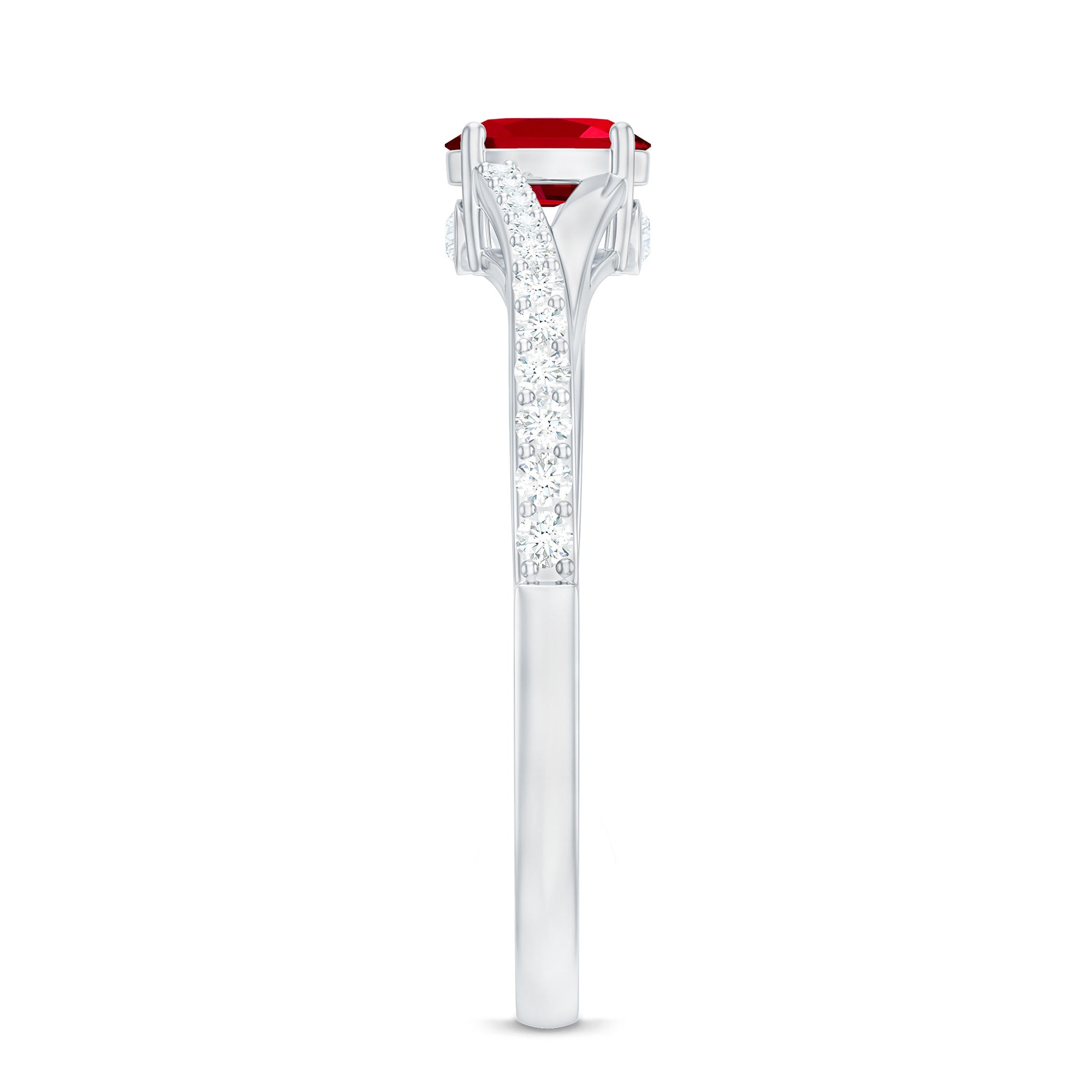 0.42 Carat Lab Grown Ruby and Diamond Solitaire Ring with Split Shank