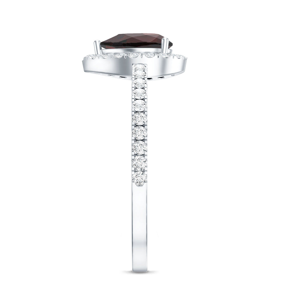 Natural 5X7mm Garnet Teardrop Engagement Ring with Diamond Halo