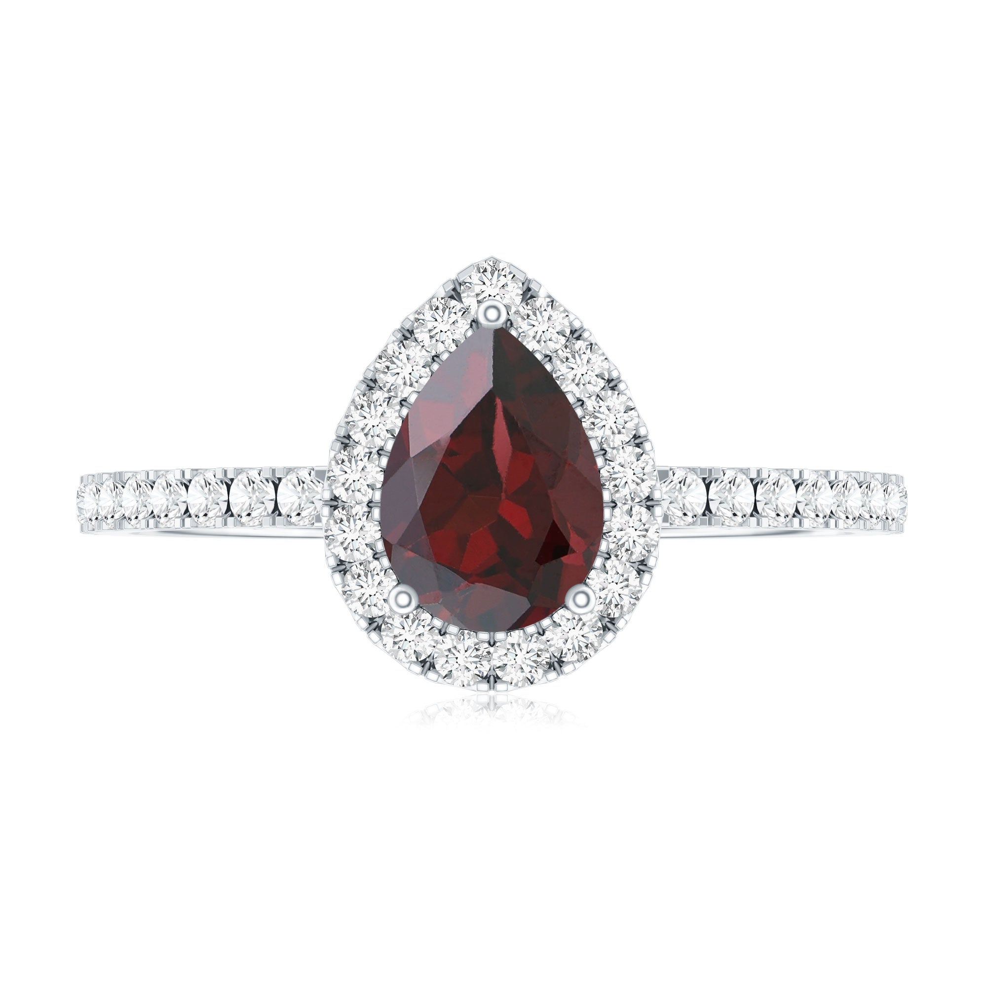 Natural 5X7mm Garnet Teardrop Engagement Ring with Diamond Halo