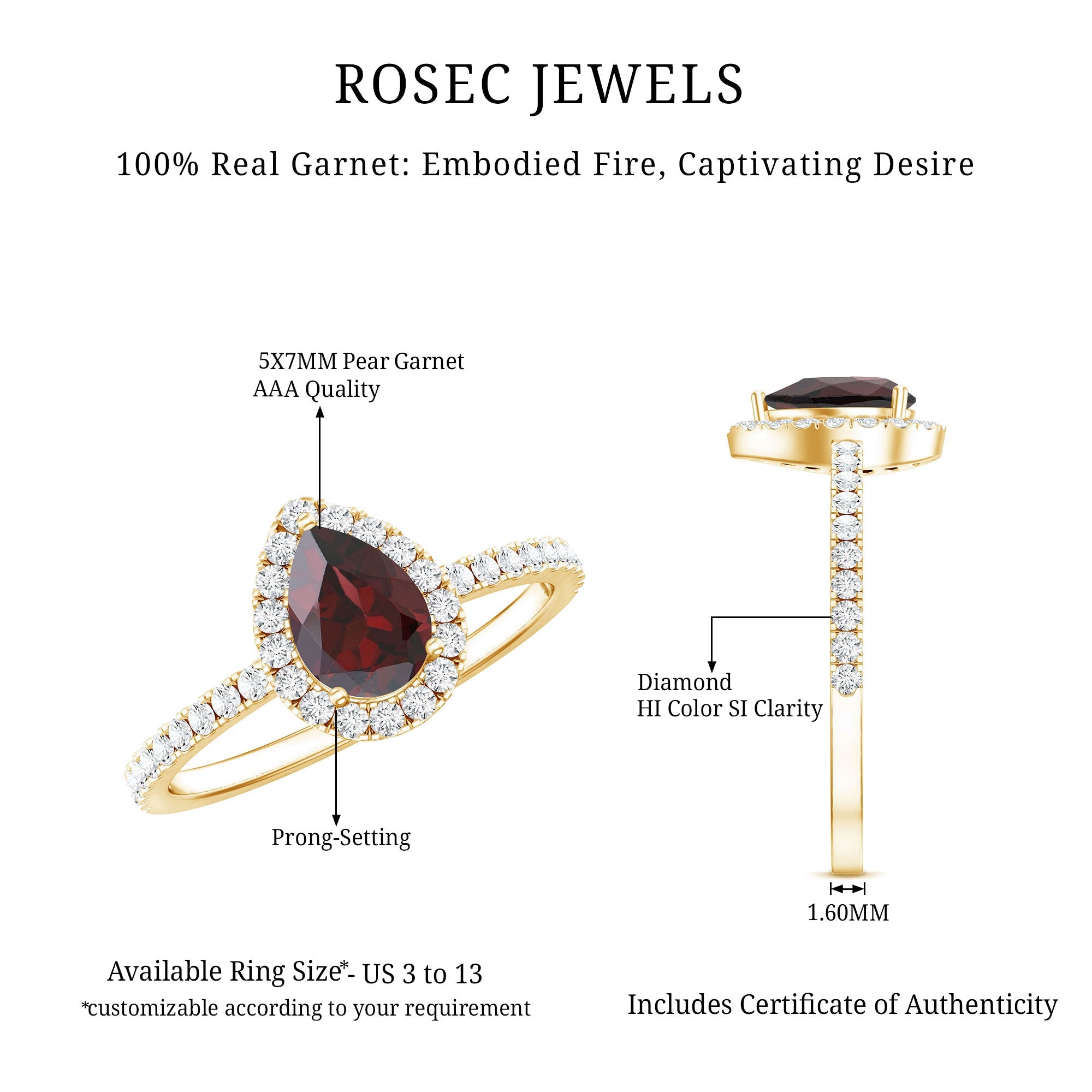Natural 5X7mm Garnet Teardrop Engagement Ring with Diamond Halo