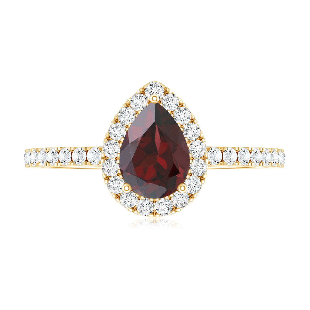 Natural 5X7mm Garnet Teardrop Engagement Ring with Diamond Halo