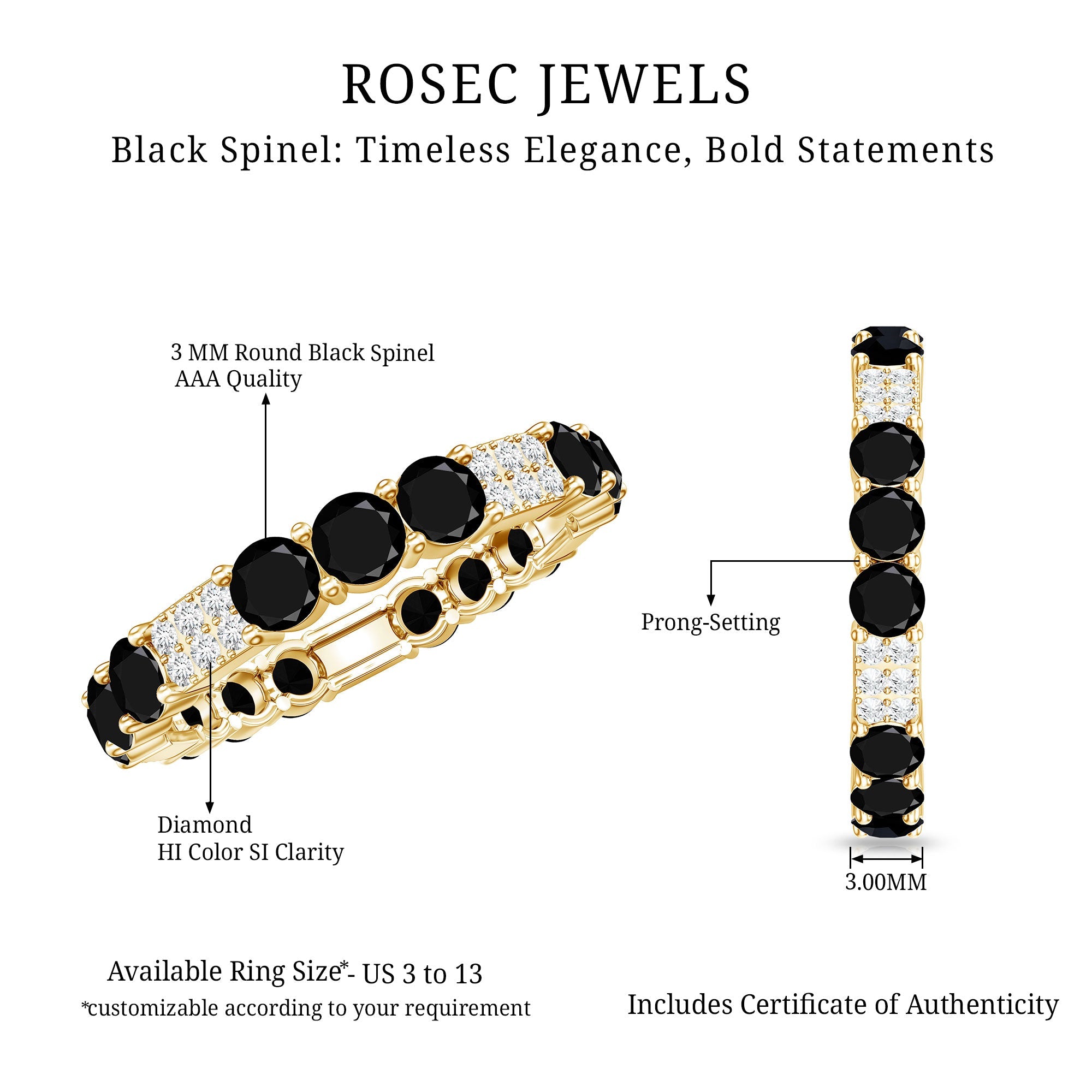Real Black Spinel Diamond Eternity Ring for Anniversary