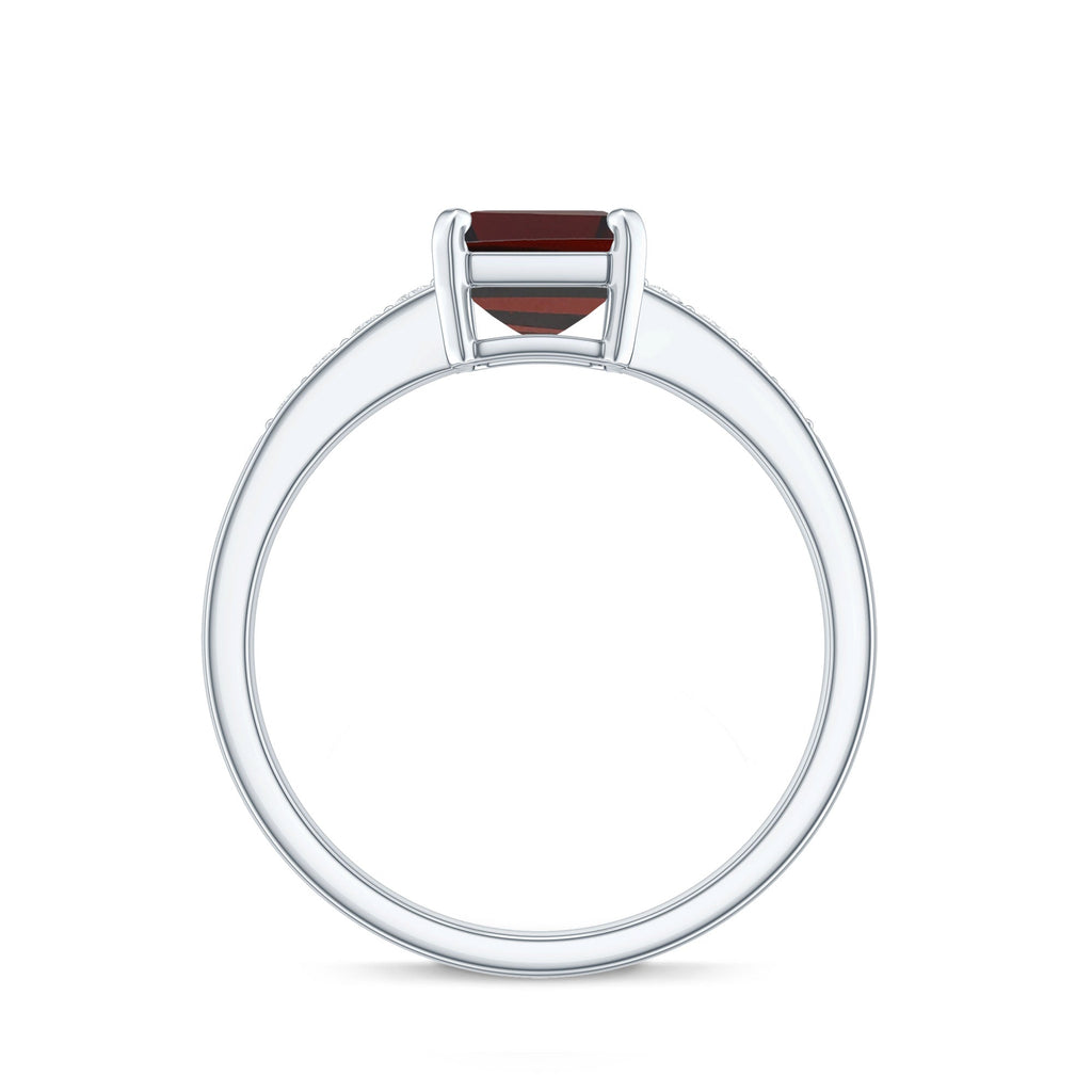 Certified Natural 6X8mm Garnet Emerald Cut Engagement Ring with Diamond