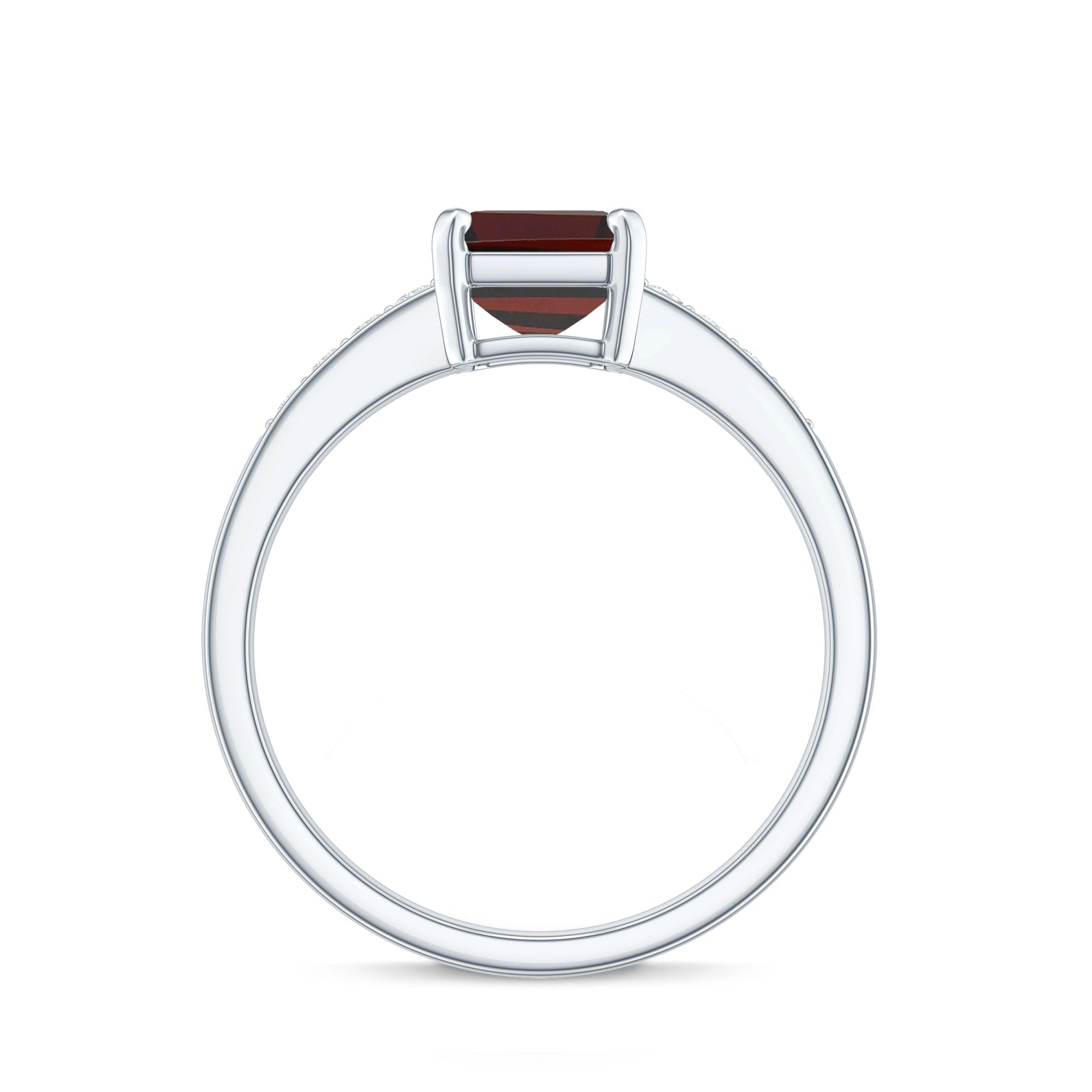 Certified Natural 6X8mm Garnet Emerald Cut Engagement Ring with Diamond