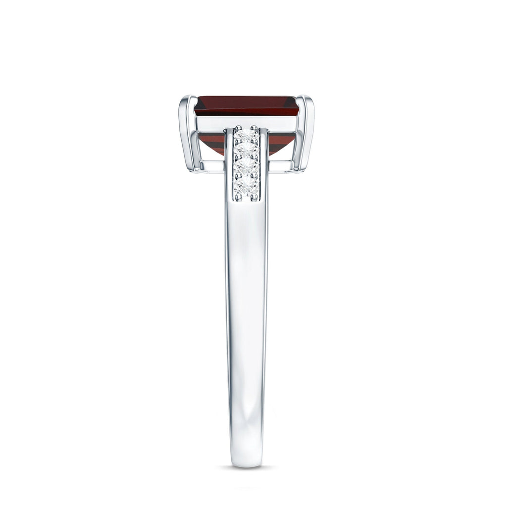 Certified Natural 6X8mm Garnet Emerald Cut Engagement Ring with Diamond