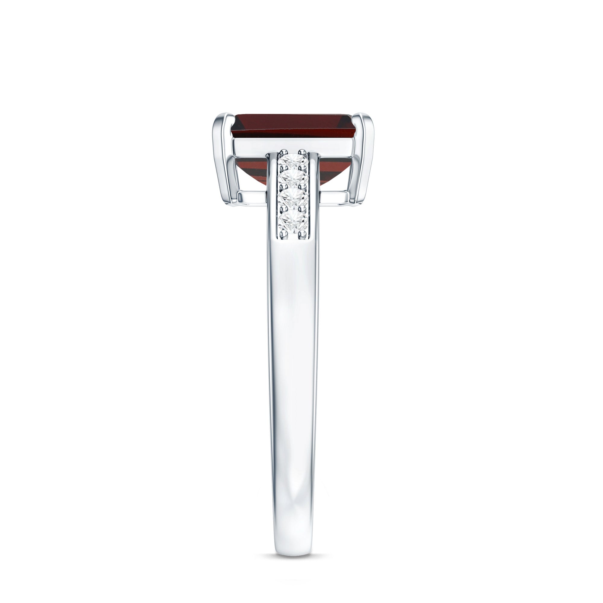 Certified Natural 6X8mm Garnet Emerald Cut Engagement Ring with Diamond