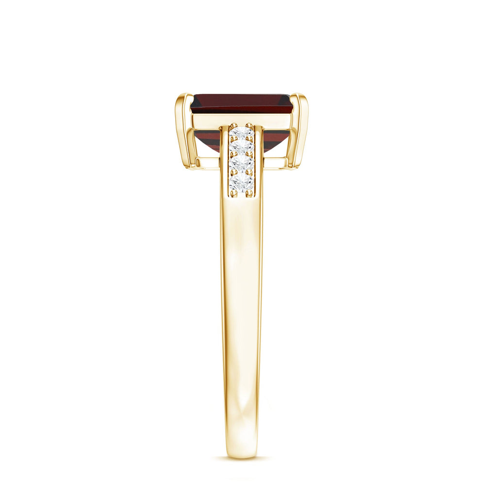 Certified Natural 6X8mm Garnet Emerald Cut Engagement Ring with Diamond
