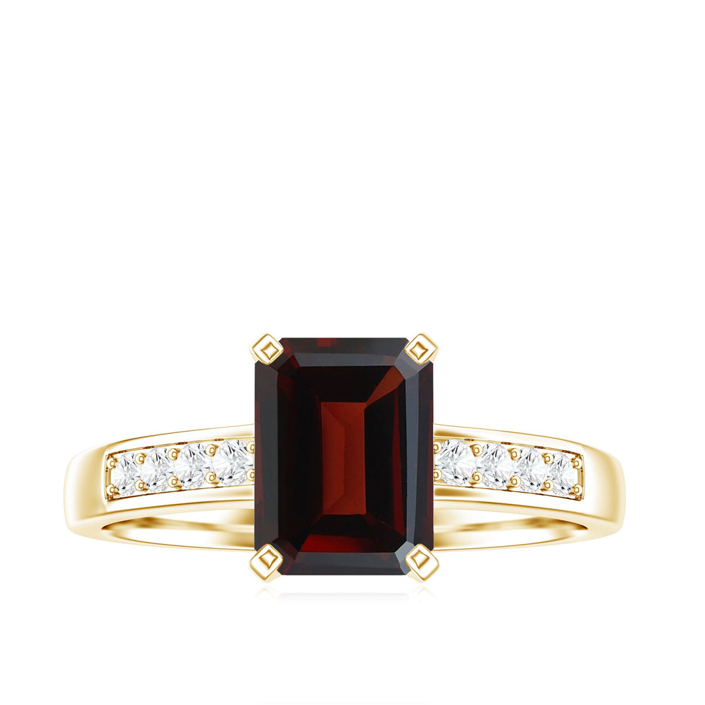 Certified Natural 6X8mm Garnet Emerald Cut Engagement Ring with Diamond