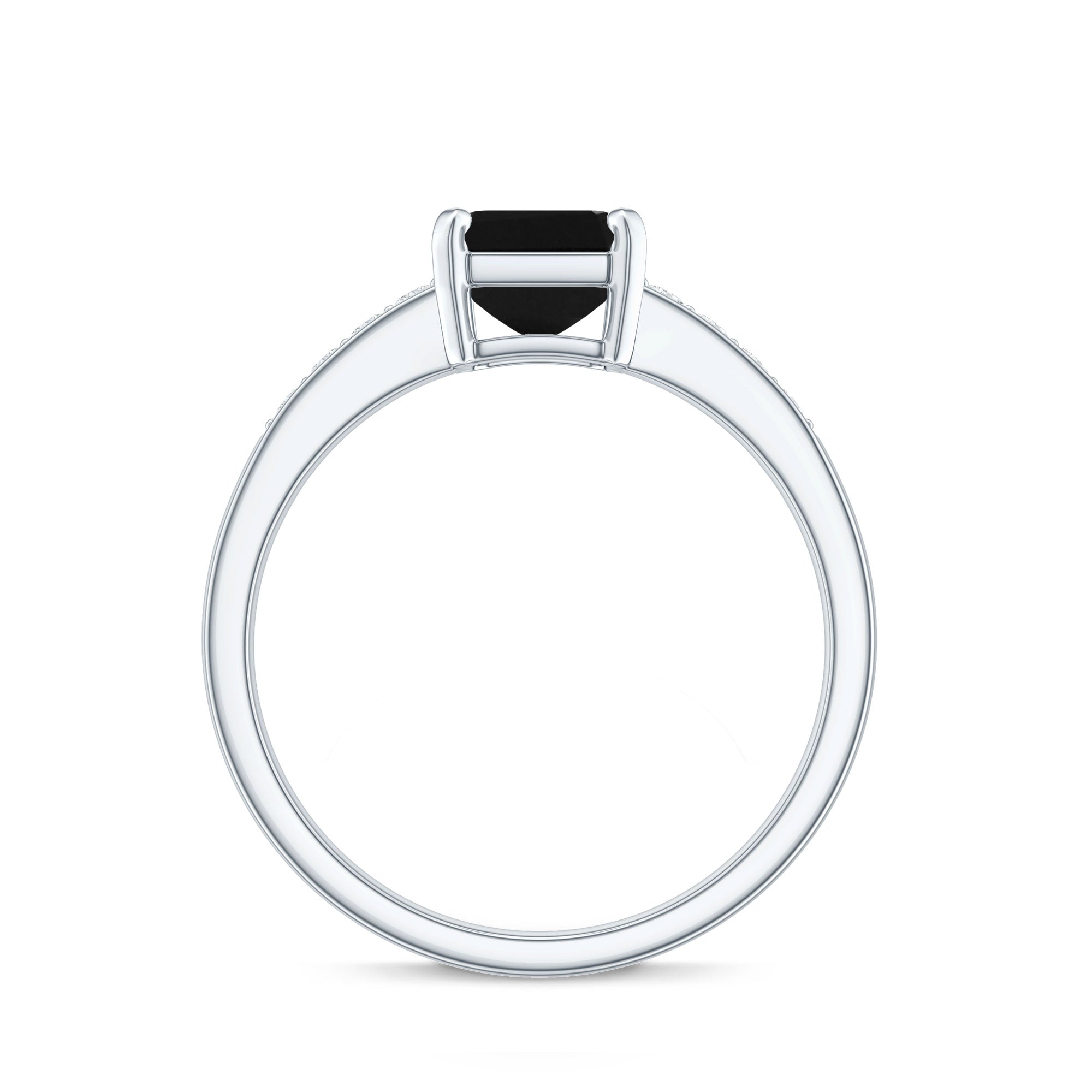 6X8mm Emerald Cut Black Onyx Engagement Ring with Diamond