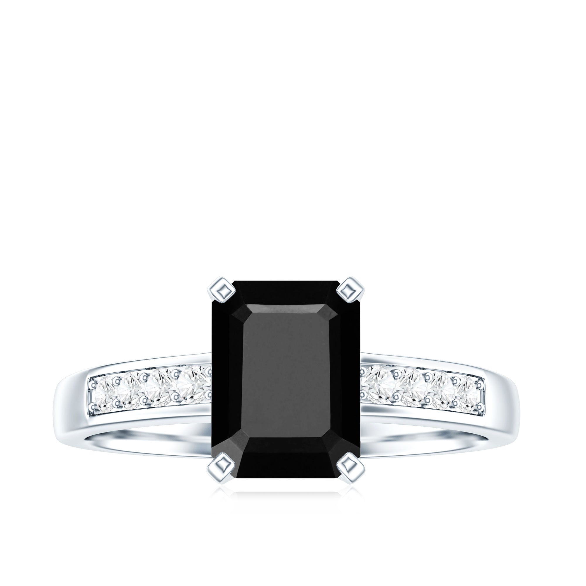 6X8mm Emerald Cut Black Onyx Engagement Ring with Diamond