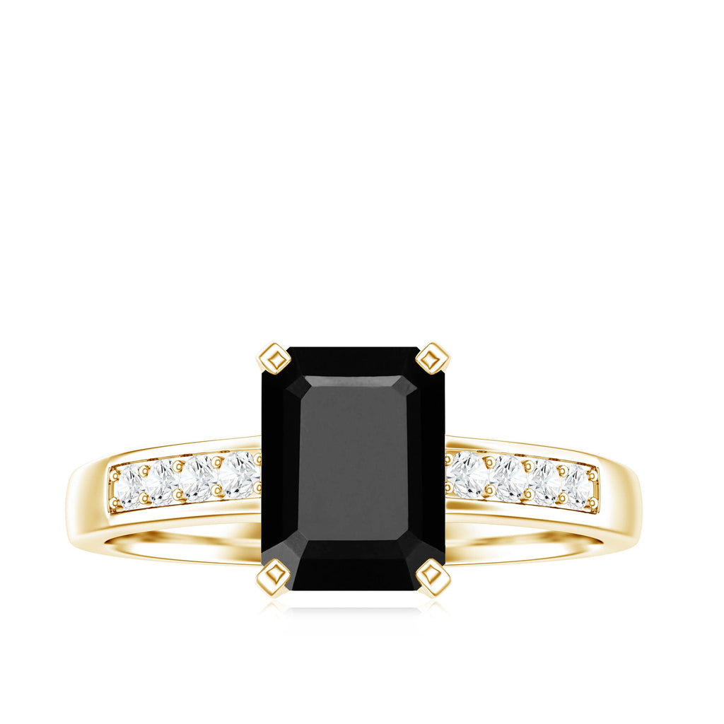 6X8mm Emerald Cut Black Onyx Engagement Ring with Diamond