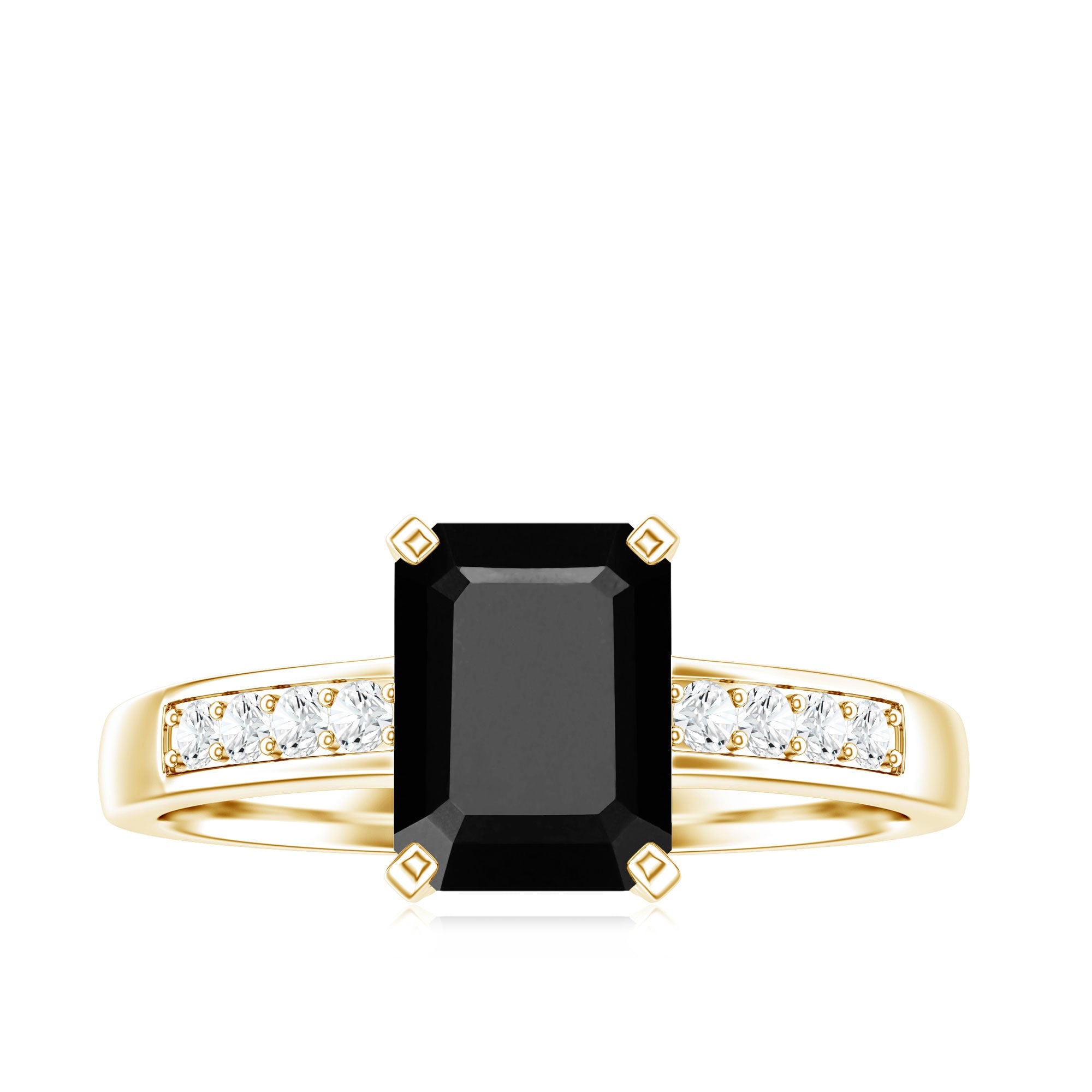 6X8mm Emerald Cut Black Onyx Engagement Ring with Diamond