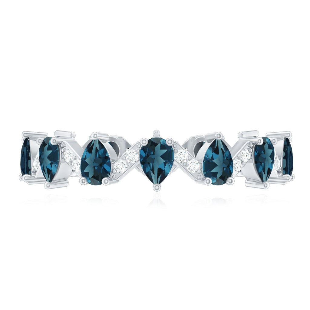 Pear Shape London Blue Topaz and Diamond Full Eternity Band