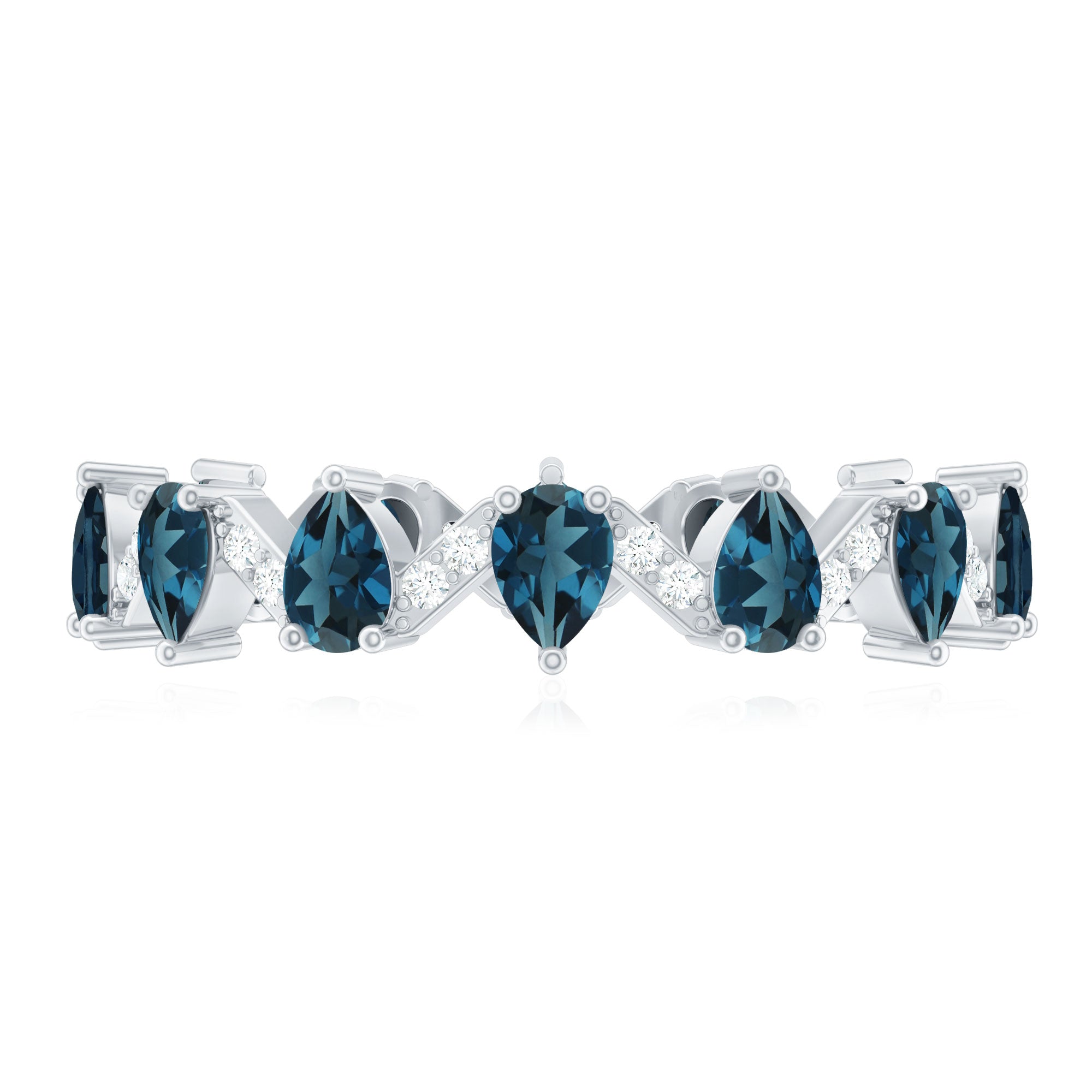 Pear Shape London Blue Topaz and Diamond Full Eternity Band