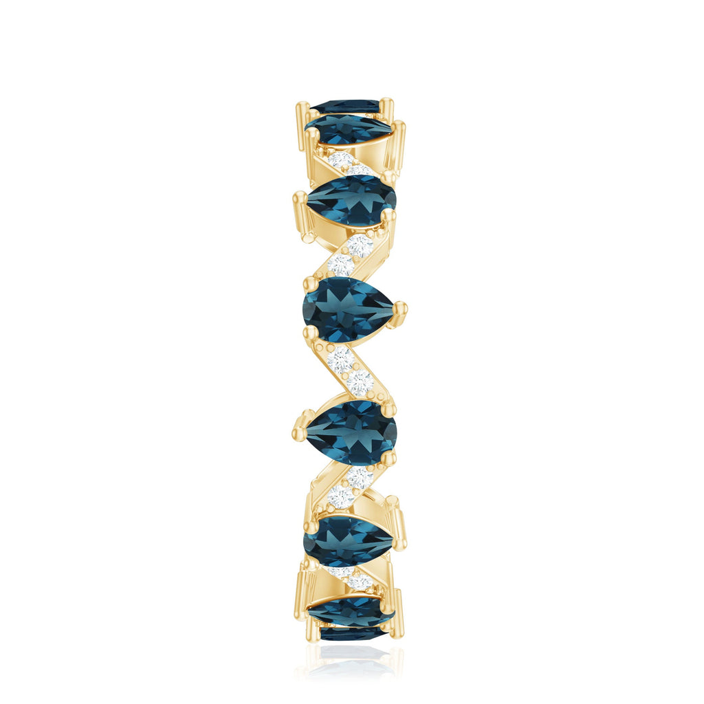Pear Shape London Blue Topaz and Diamond Full Eternity Band