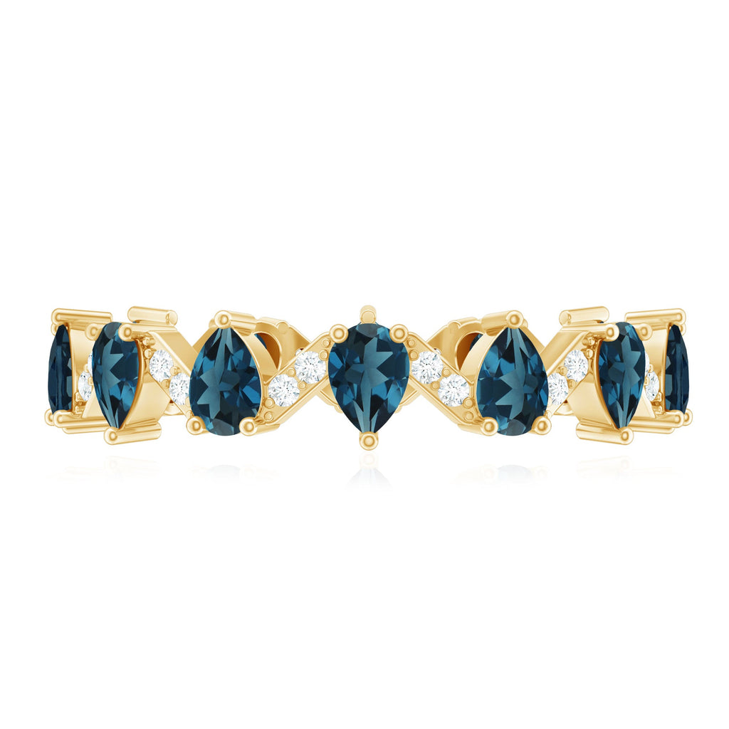 Pear Shape London Blue Topaz and Diamond Full Eternity Band
