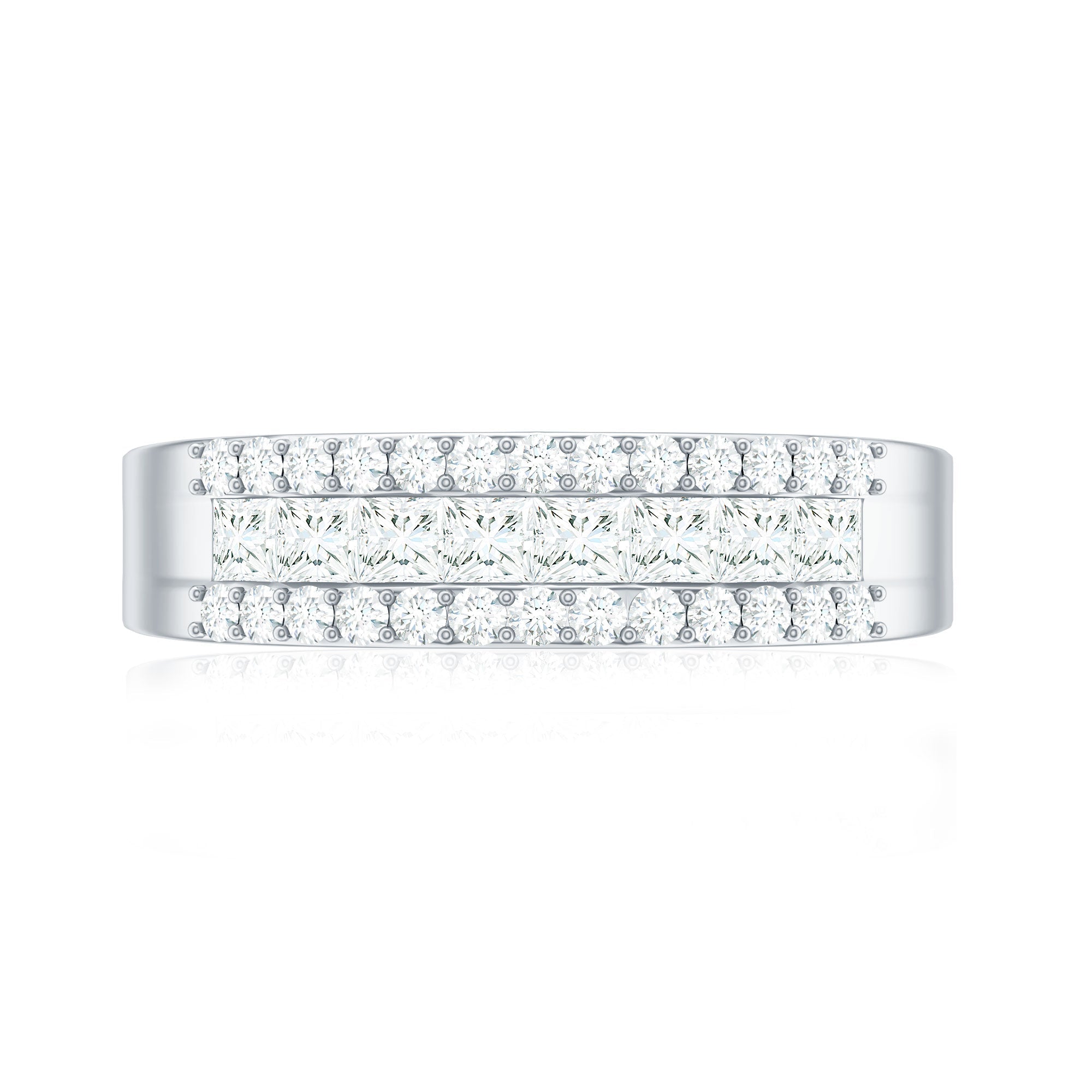 Certified Moissanite 3 Row Wedding Band for Men