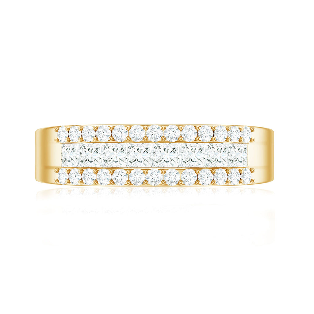 Certified Moissanite 3 Row Wedding Band for Men