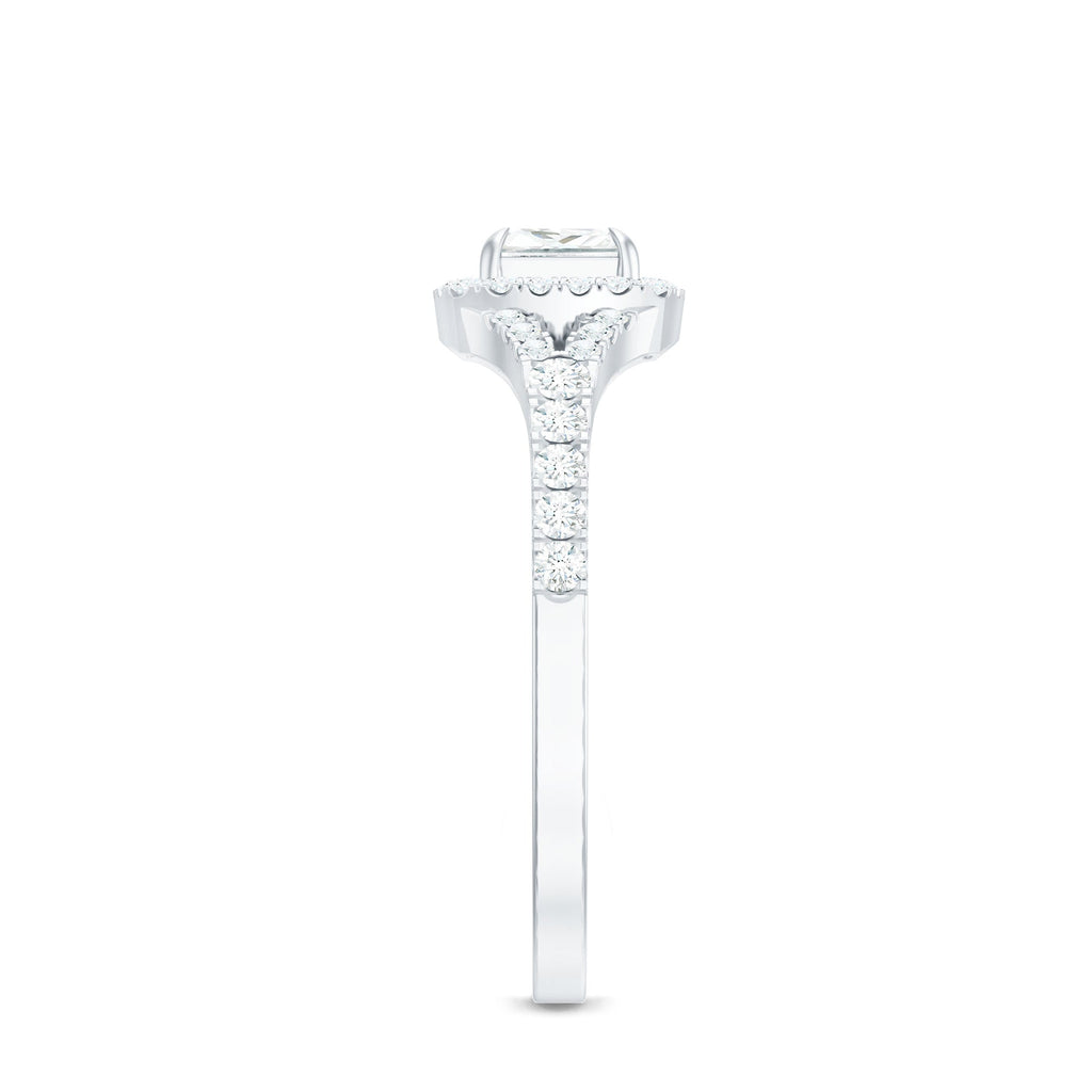 Princess Cut Moissanite Halo Engagement Ring with Split Shank