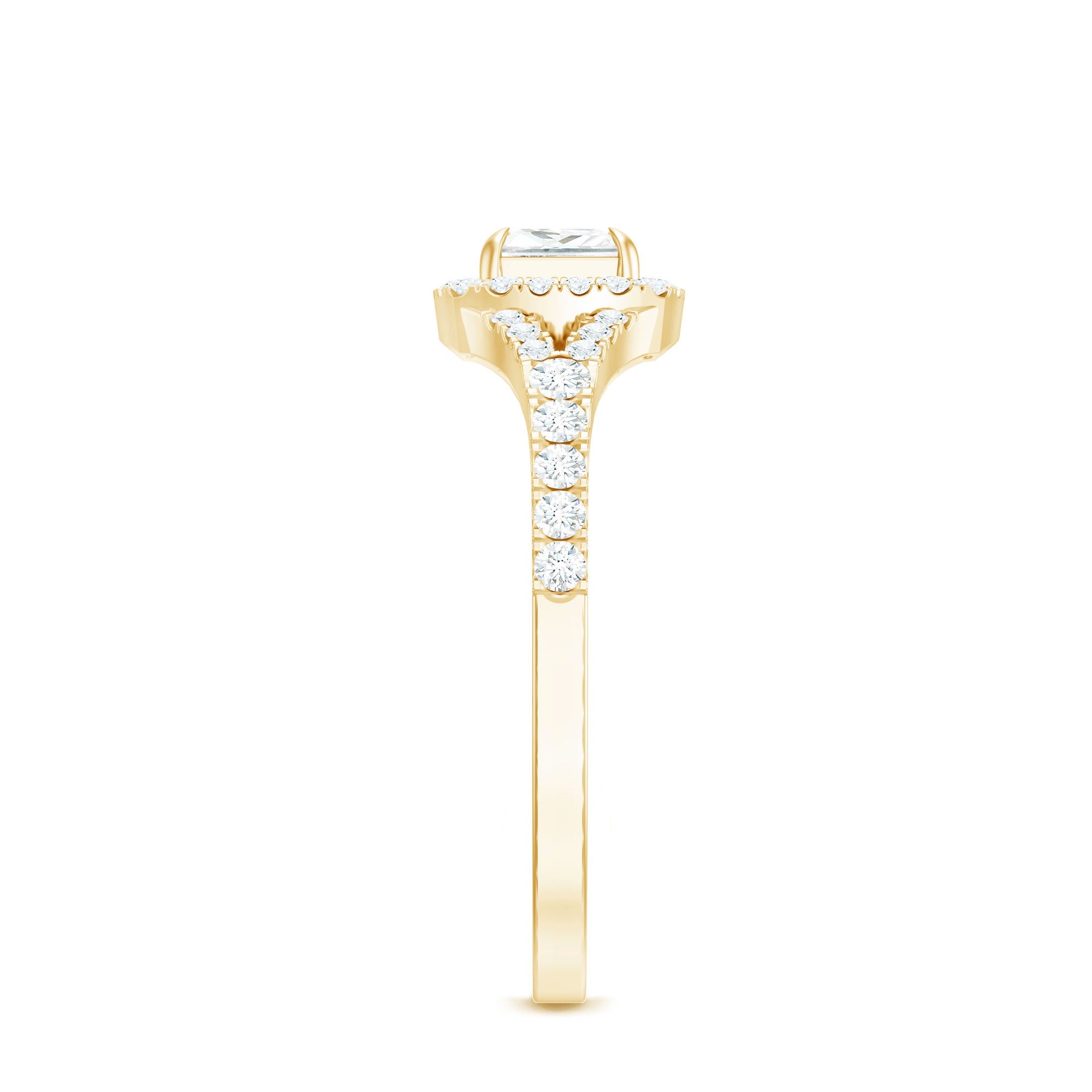 Princess Cut Moissanite Halo Engagement Ring with Split Shank