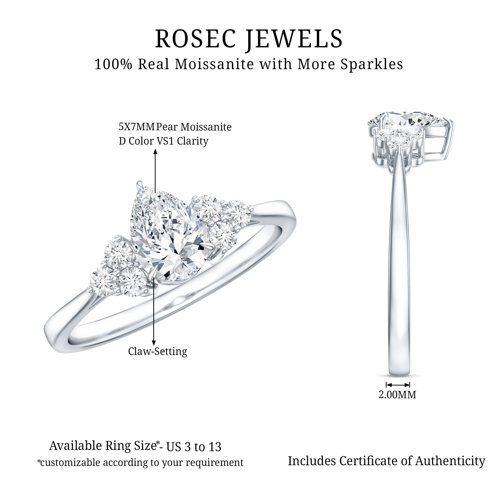 Brilliant Cut Moissanite Trio Engagement Ring For Women