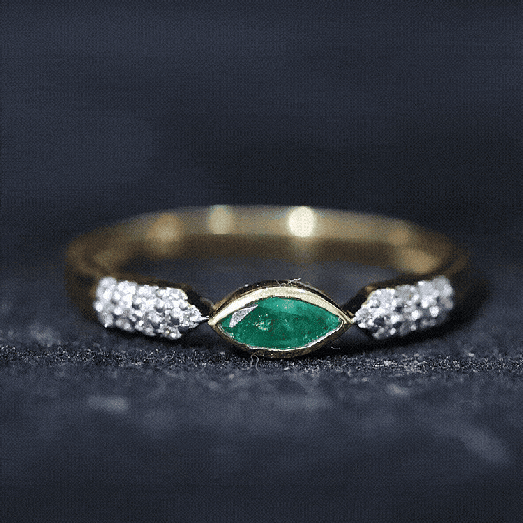 East West Set Marquise Emerald and Diamond Promise Ring