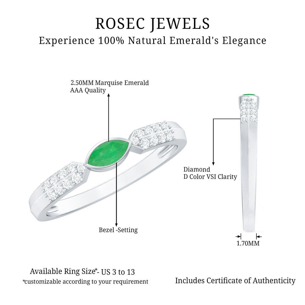 East West Set Marquise Emerald and Diamond Promise Ring