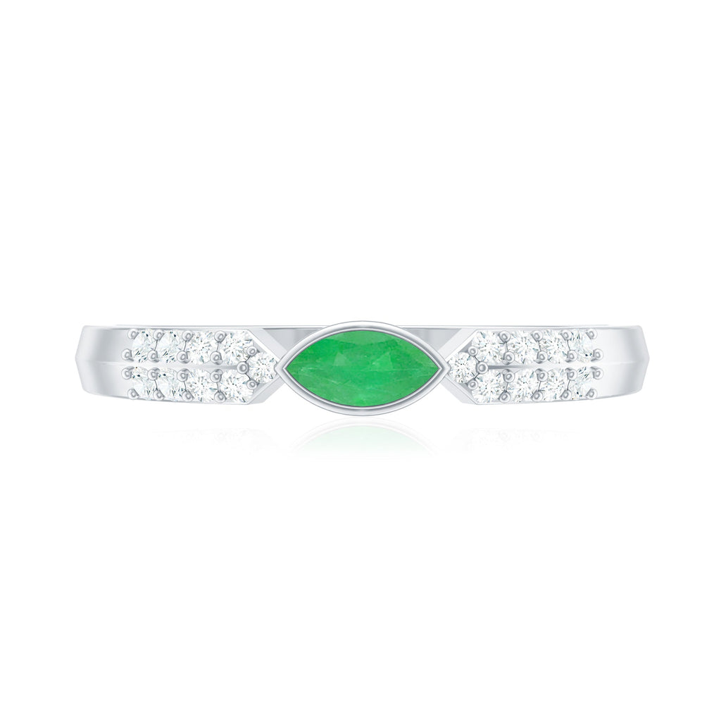 East West Set Marquise Emerald and Diamond Promise Ring
