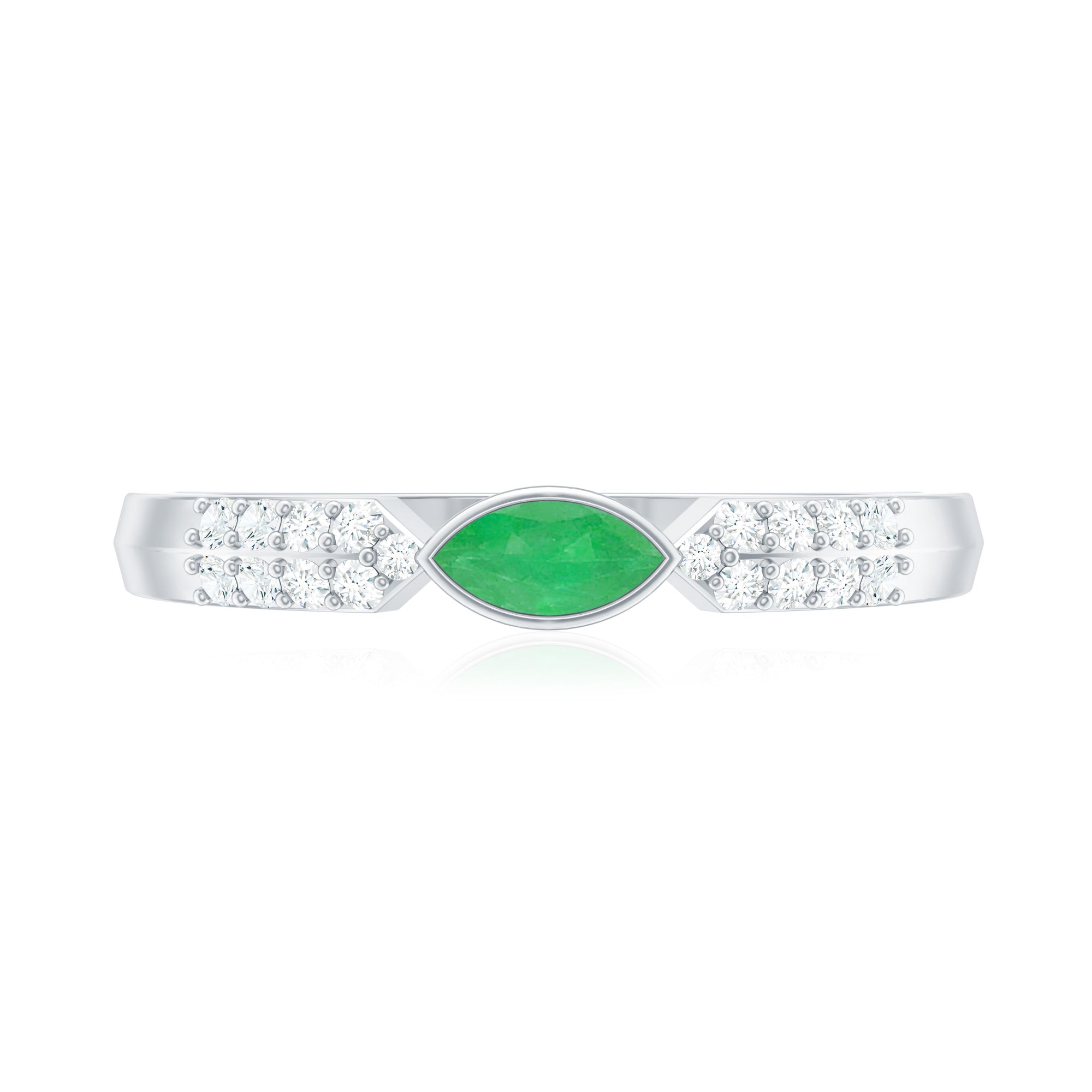 East West Set Marquise Emerald and Diamond Promise Ring