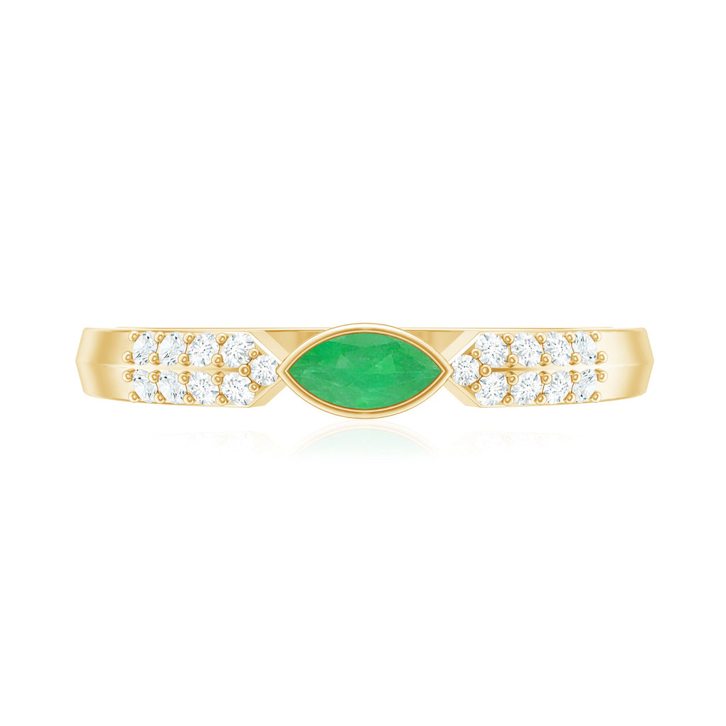 East West Set Marquise Emerald and Diamond Promise Ring