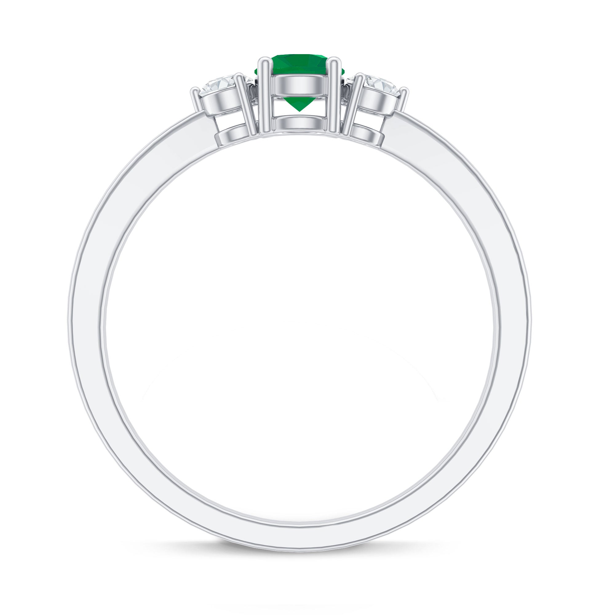 Round Shaped Real Emerald and Diamond Three Stone Promise Ring
