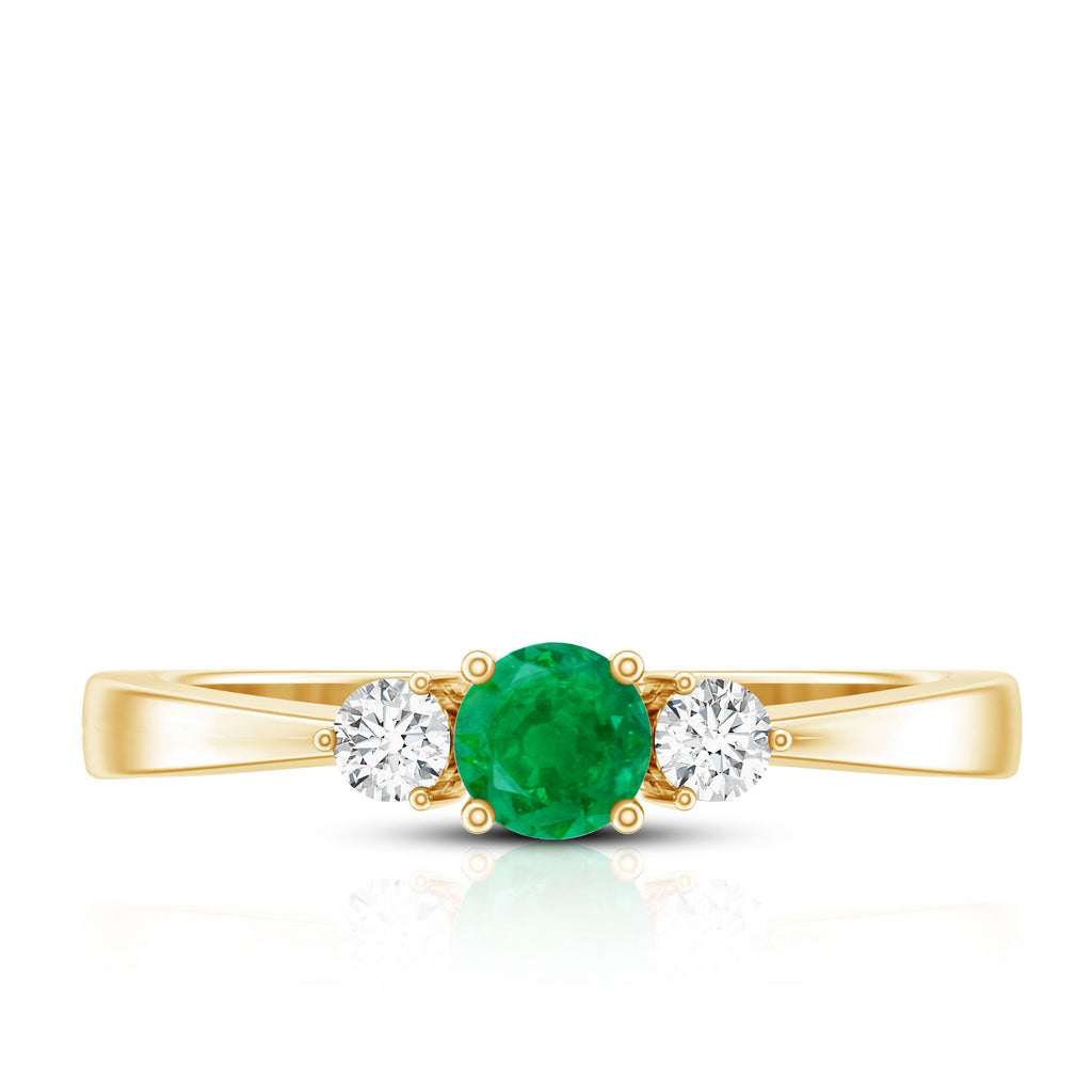 Round Shaped Real Emerald and Diamond Three Stone Promise Ring