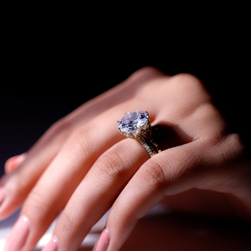 10MM Round Moissanite Flower Engagement Ring With Enhancer