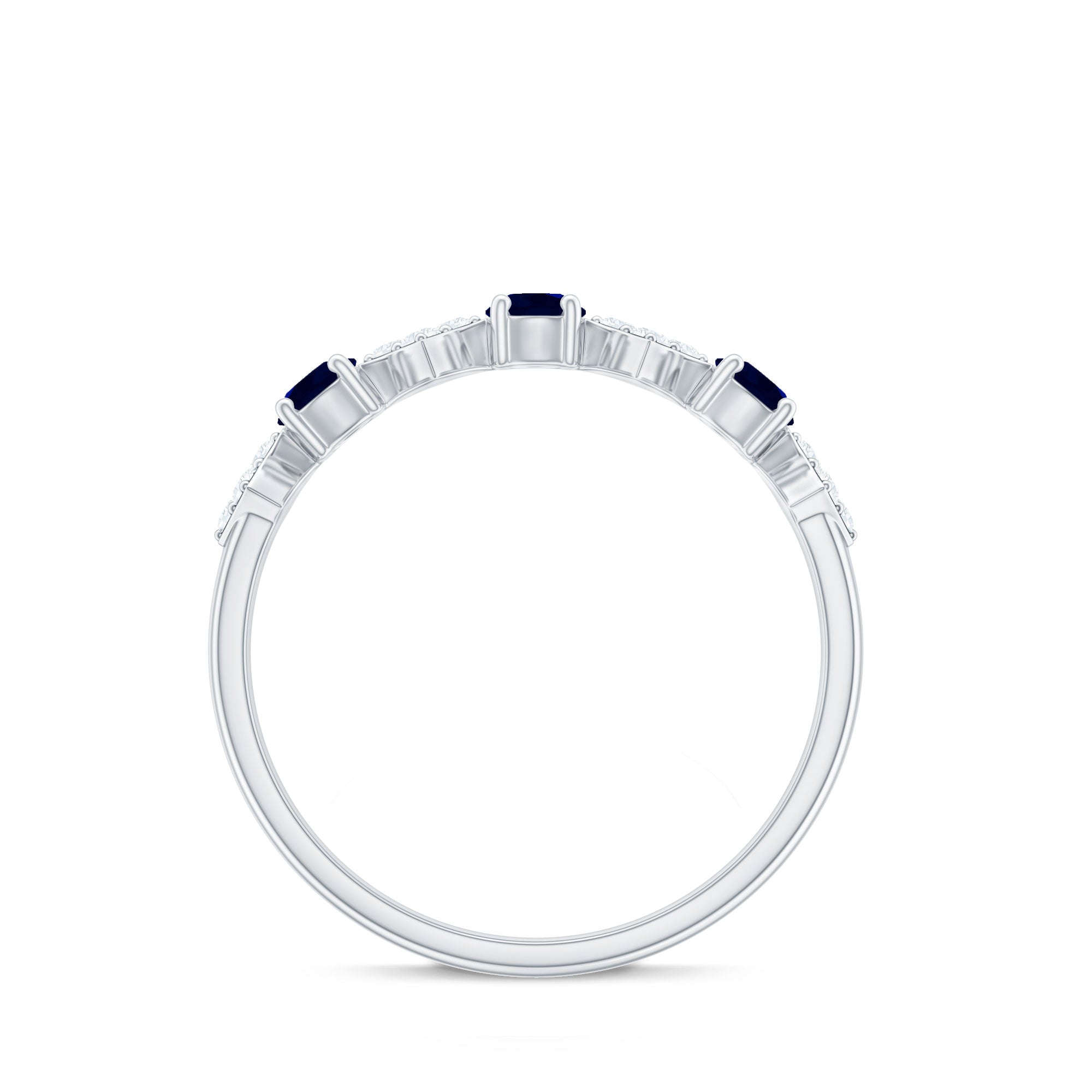 Natural Blue Sapphire and Diamond Half Eternity Band Ring for Women