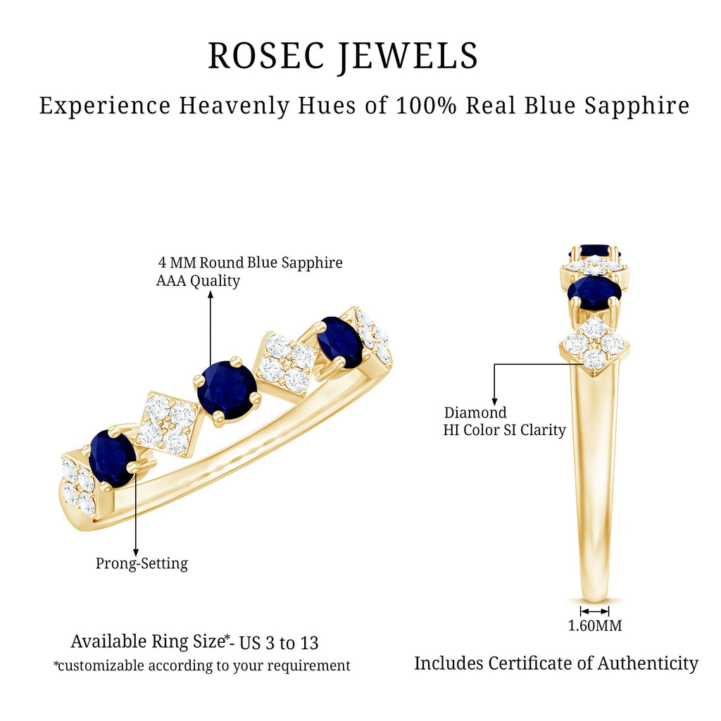 Natural Blue Sapphire and Diamond Half Eternity Band Ring for Women
