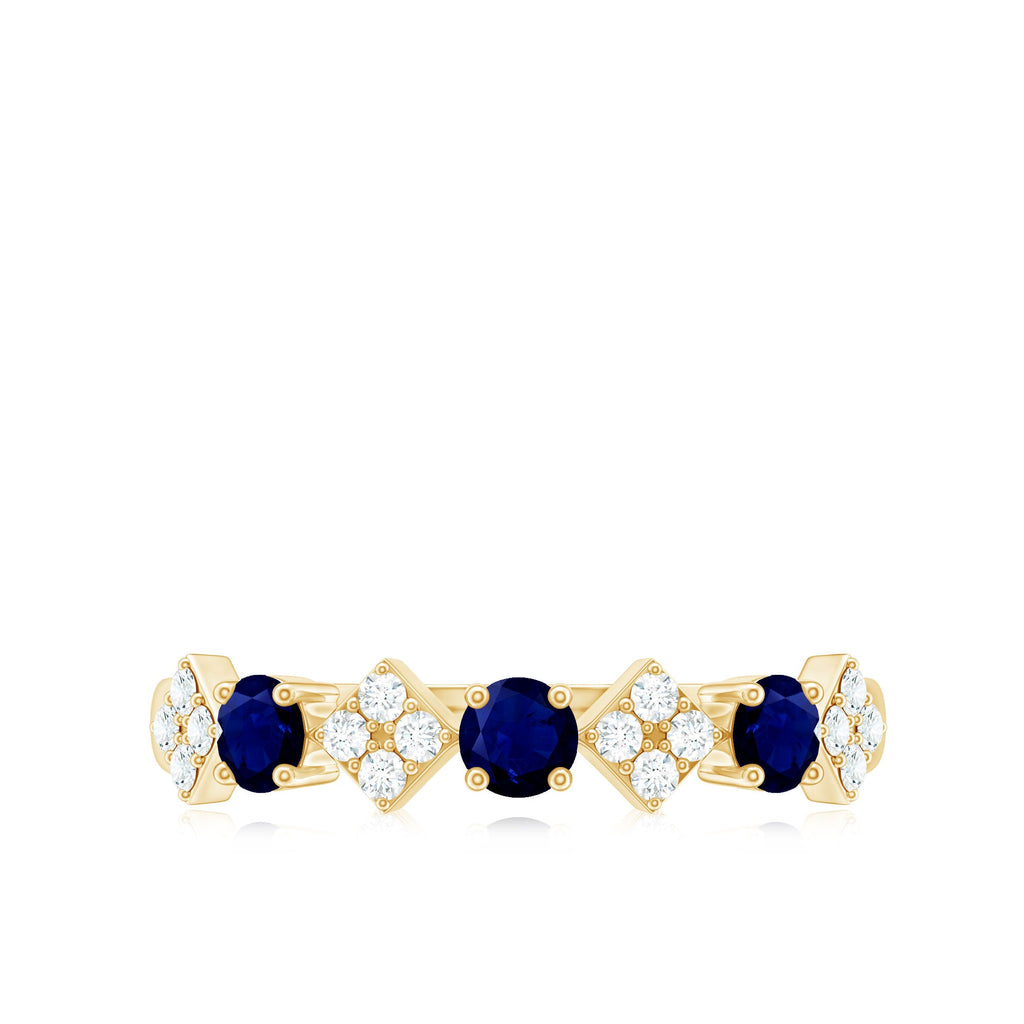 Natural Blue Sapphire and Diamond Half Eternity Band Ring for Women