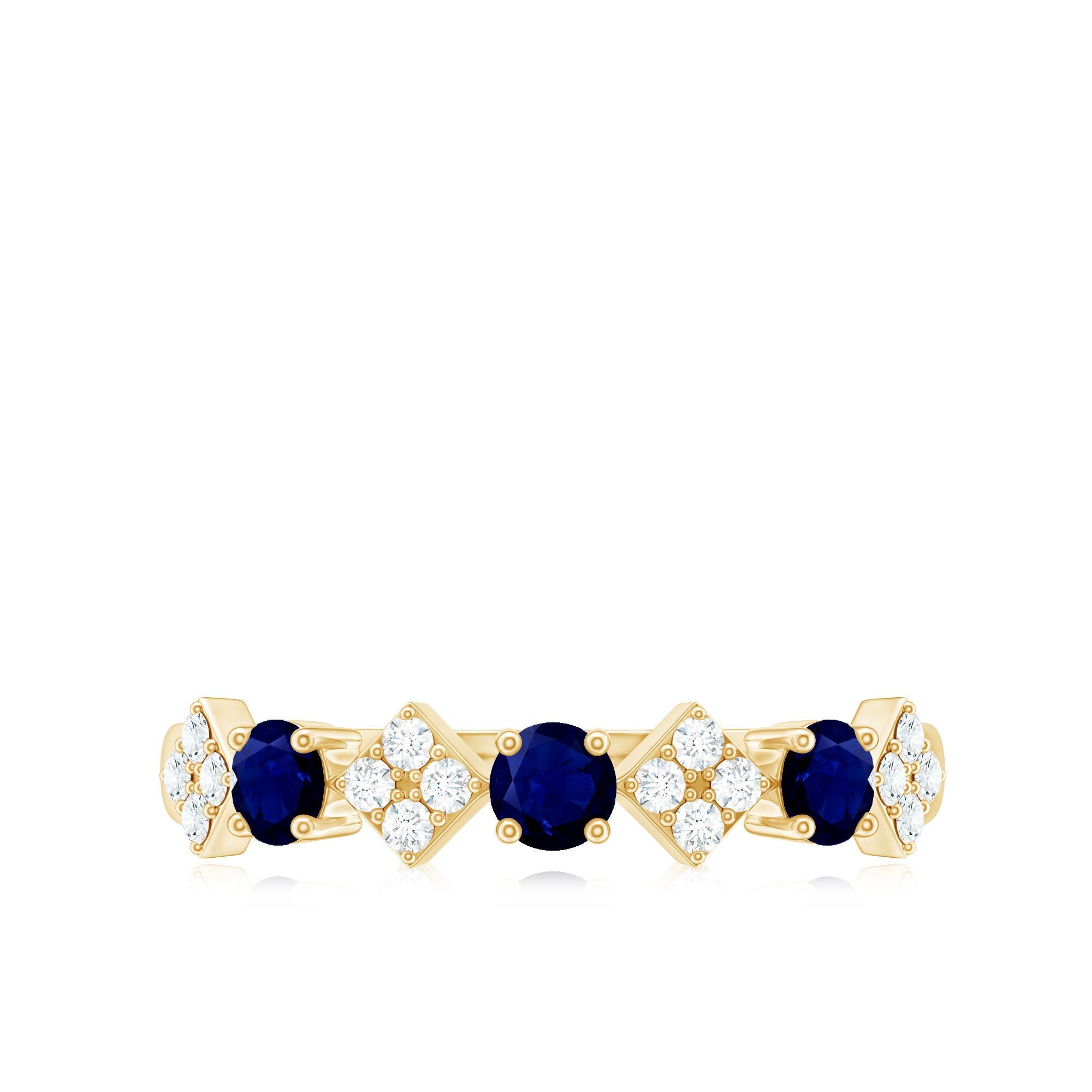 Natural Blue Sapphire and Diamond Half Eternity Band Ring for Women