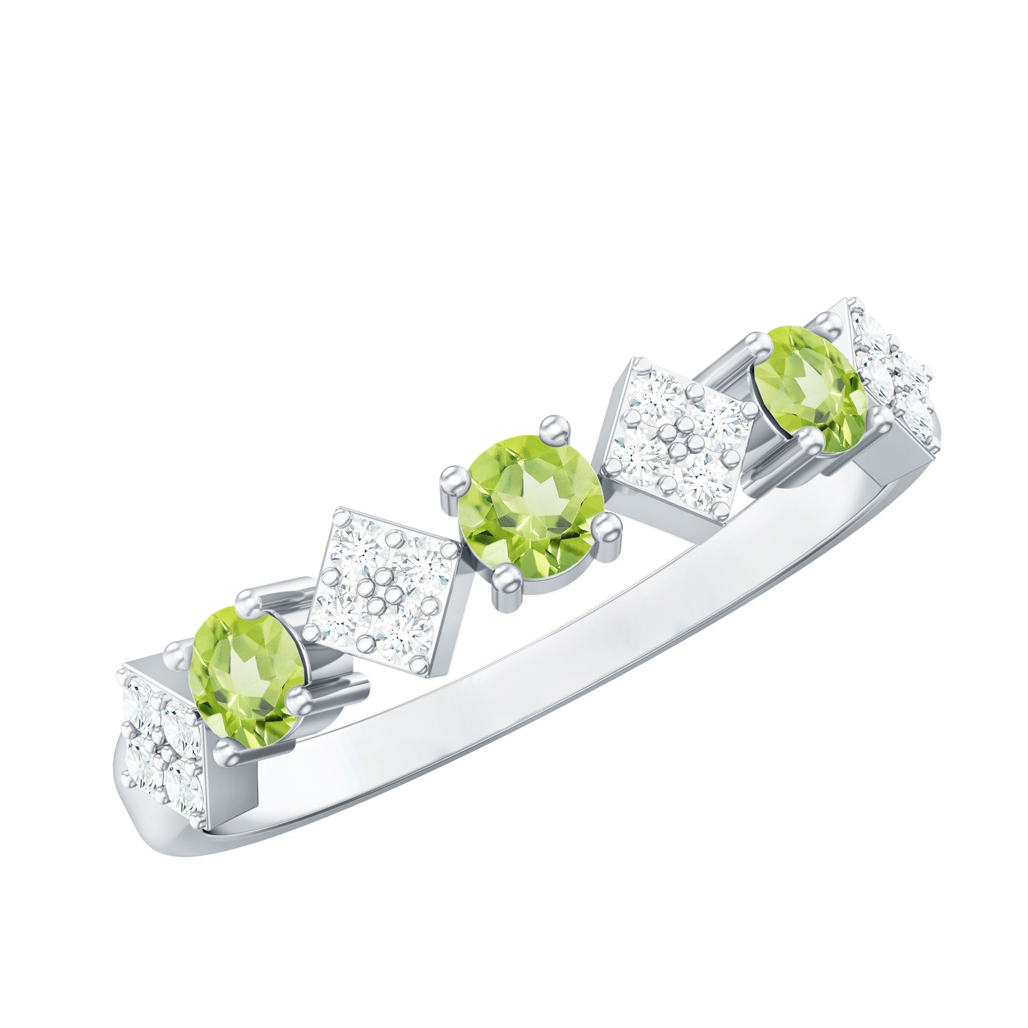 Natural Peridot Diamond Half Eternity Ring for Women