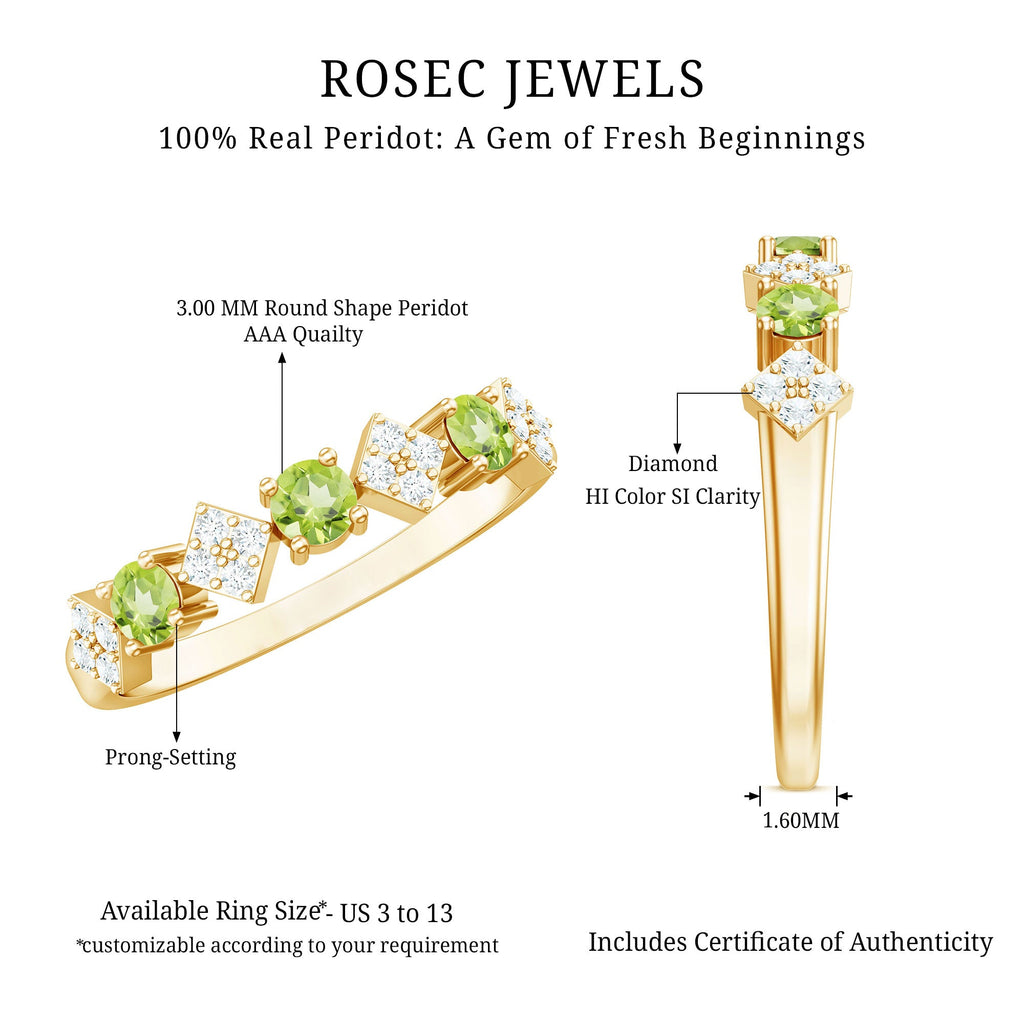 Natural Peridot Diamond Half Eternity Ring for Women