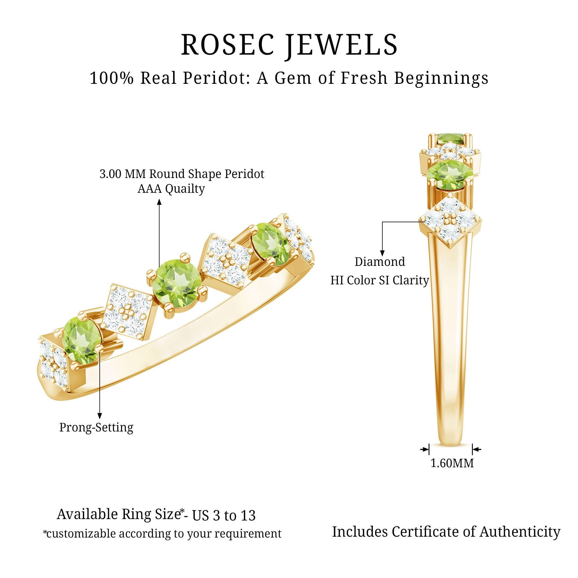 Natural Peridot Diamond Half Eternity Ring for Women