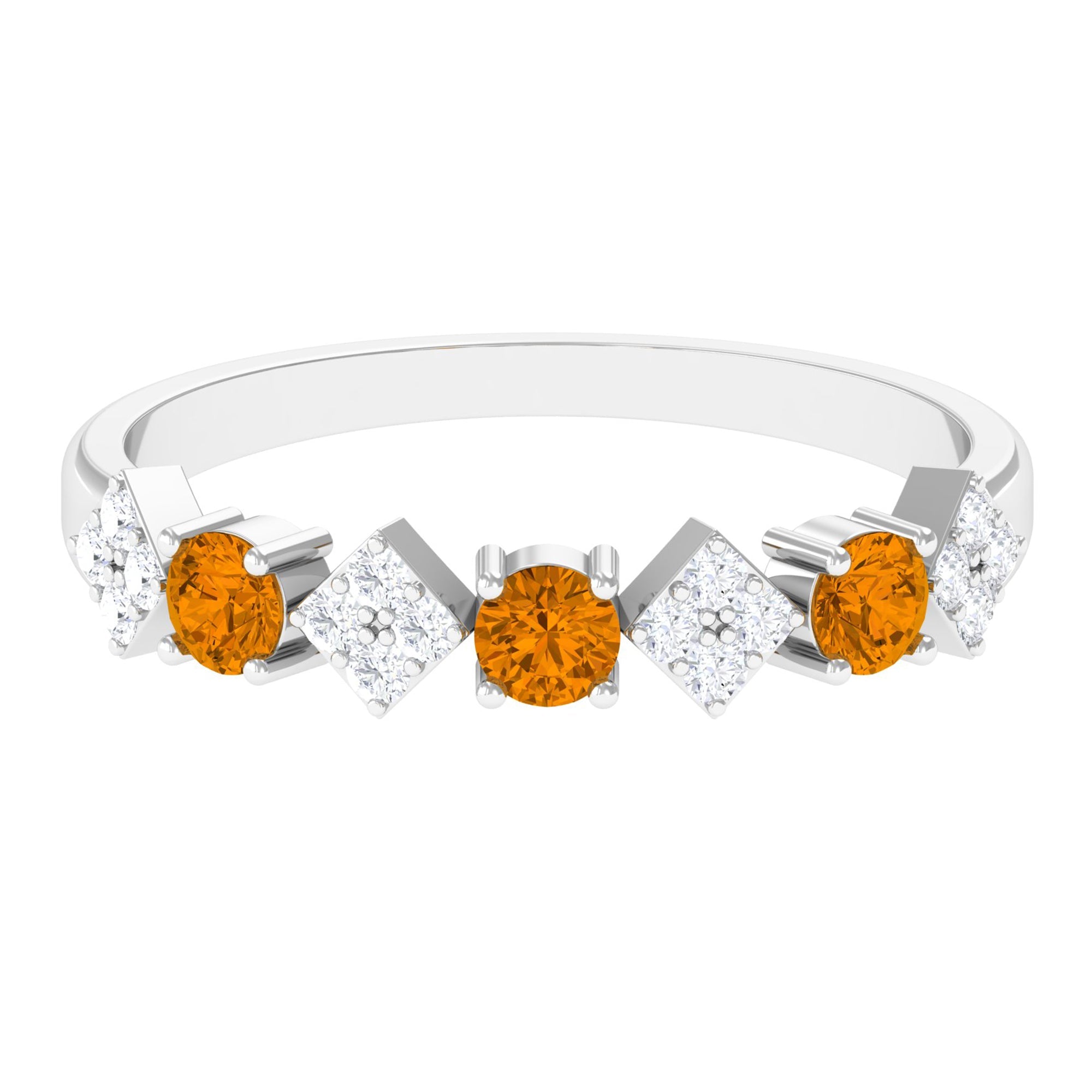 Natural Citrine and Diamond Half Eternity Band Ring